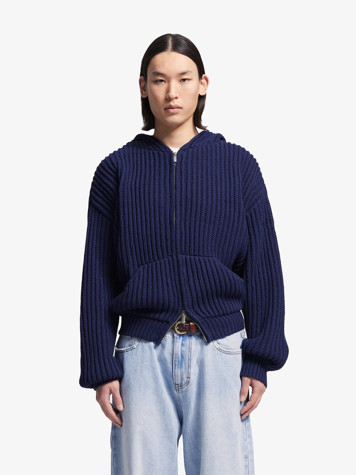 Brams Fruit Blue Hooded Knit Script logo Canvas Label