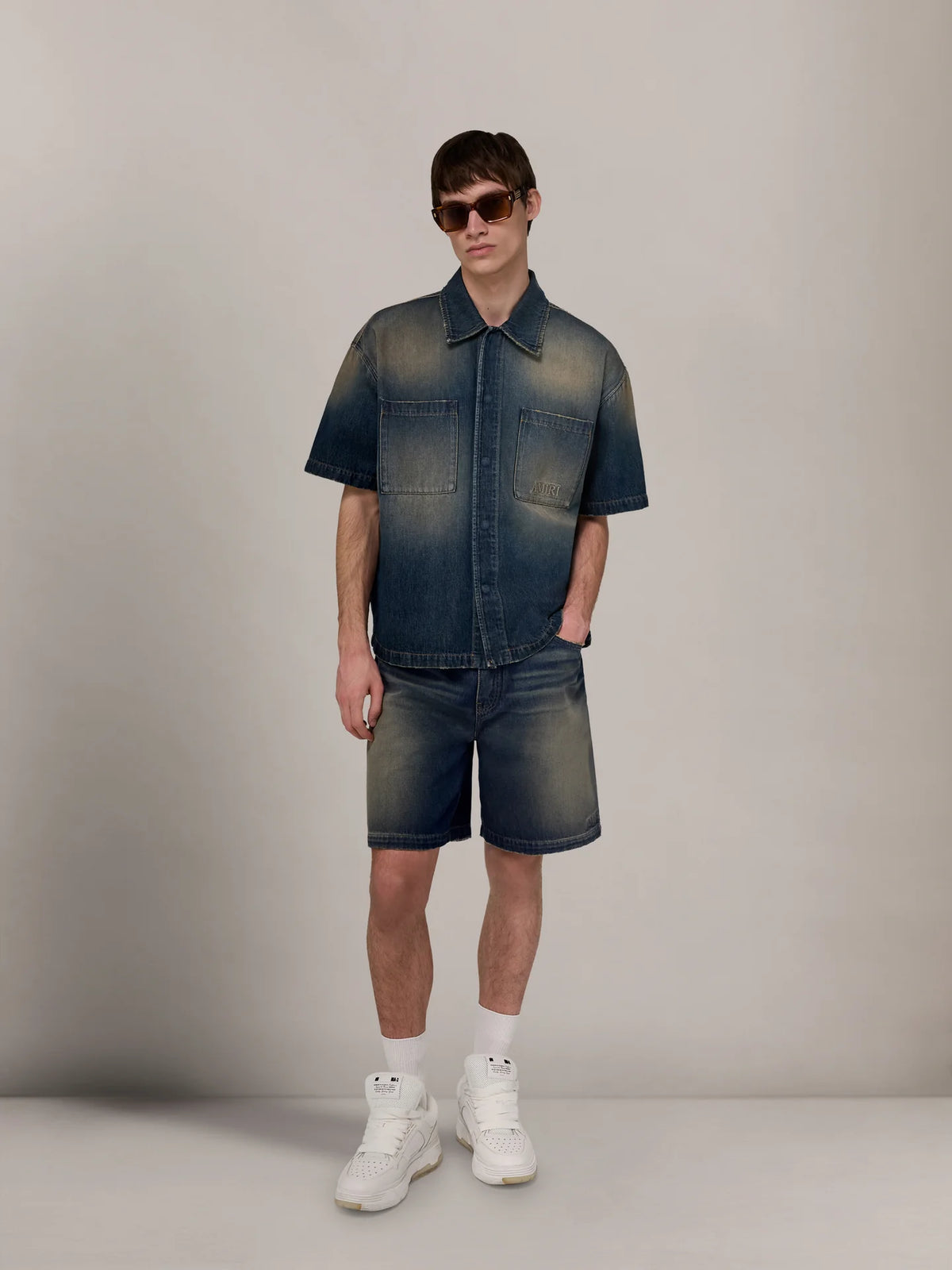 Amiri Sand Denim Kurzarmhemd