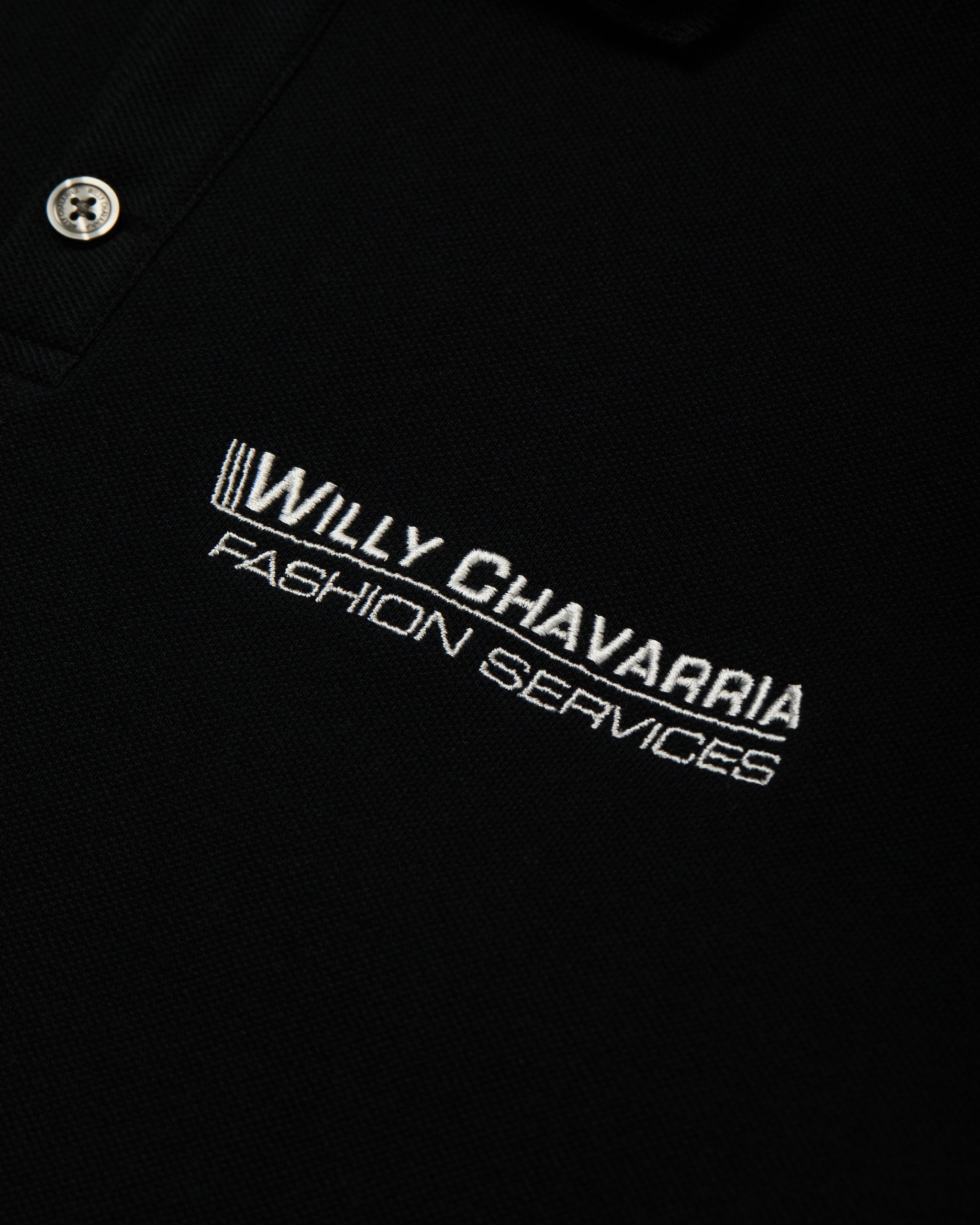 Willy Chavarria Black Football Polo detail