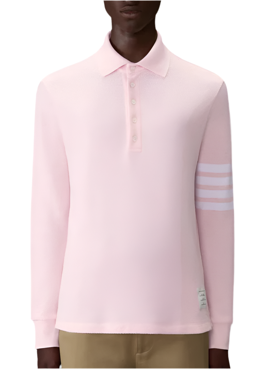 Long Sleeve Polo In Textured Pique W/ Eng 4 Bar