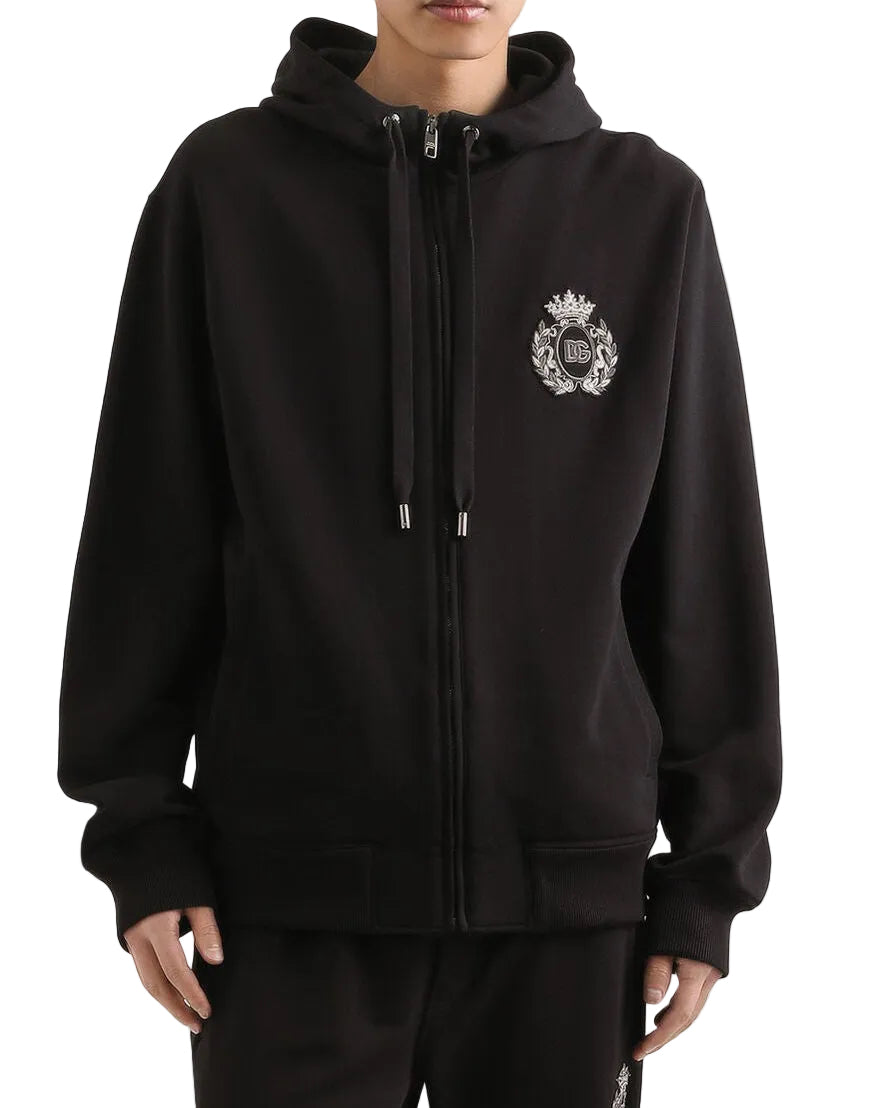 Dolce & Gabbana svart huvtröja med dragkedja och lapp