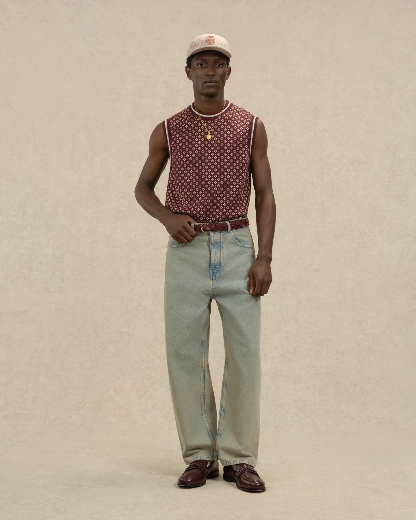 Drole de Monsieur Dk Red Maille DÈbardeur Jacquard Cravate