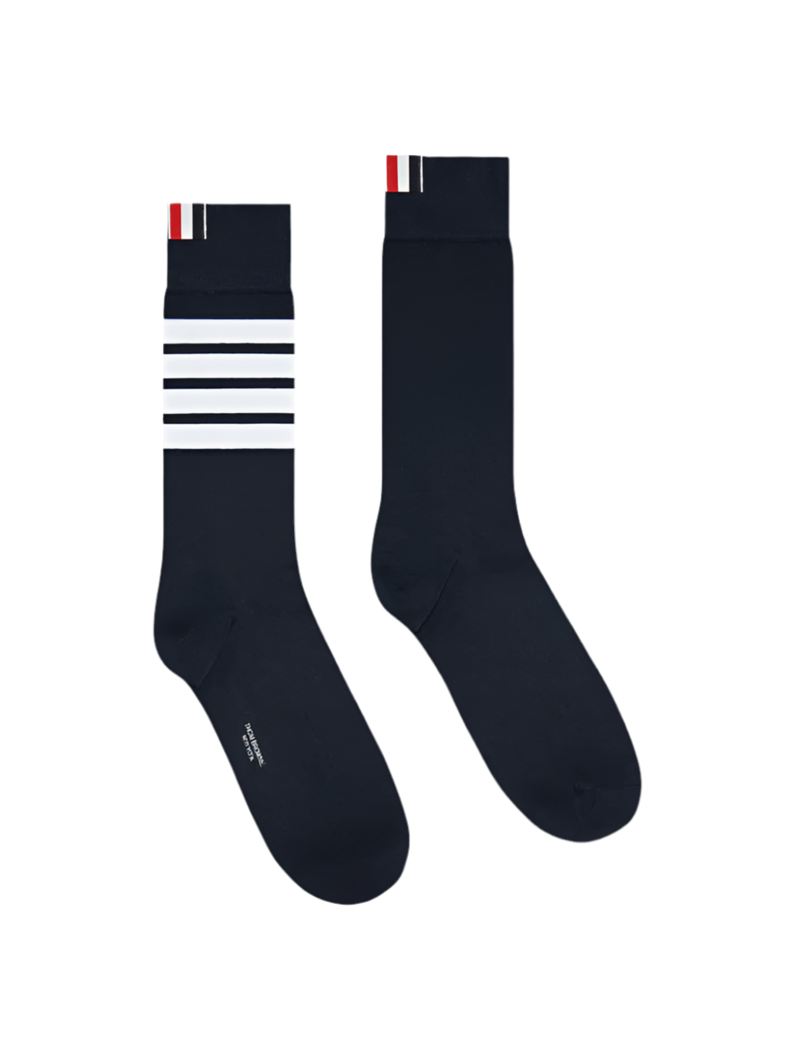 Mid Calf Socks W/ 4Bar In Lightweight Cotton