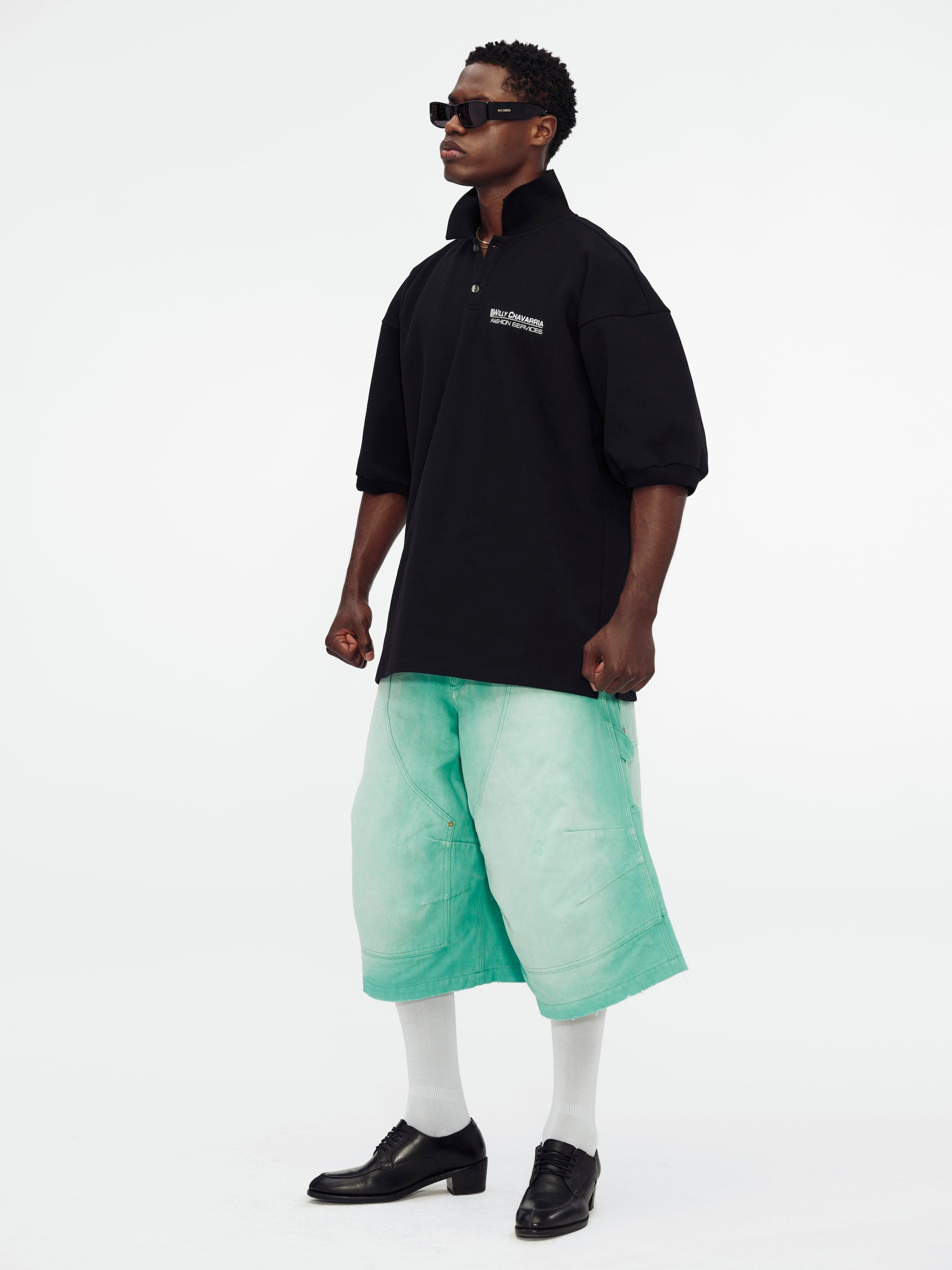 Willy Chavarria Black Football Polo model side