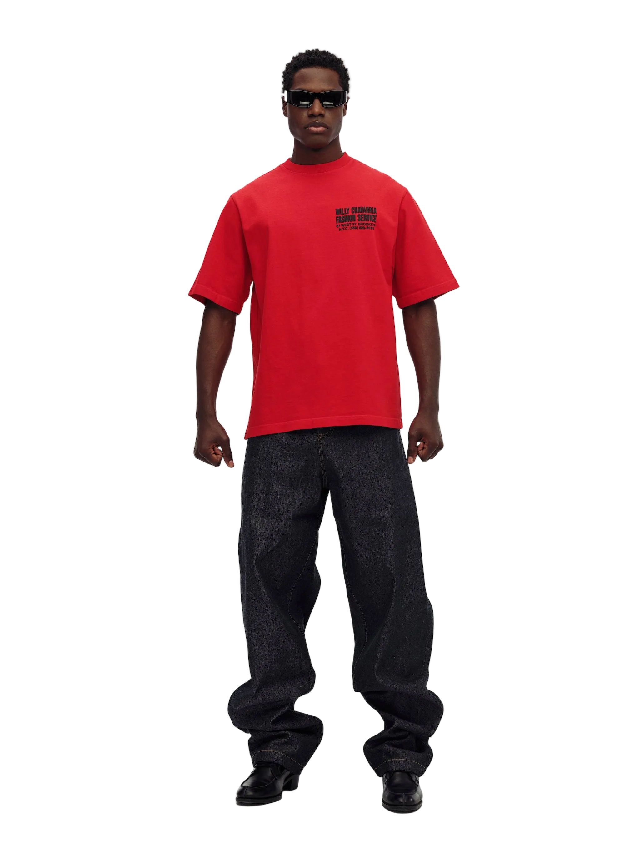 Willy Chavarria Red "Fashion Services" - Standard Tee Model Front
