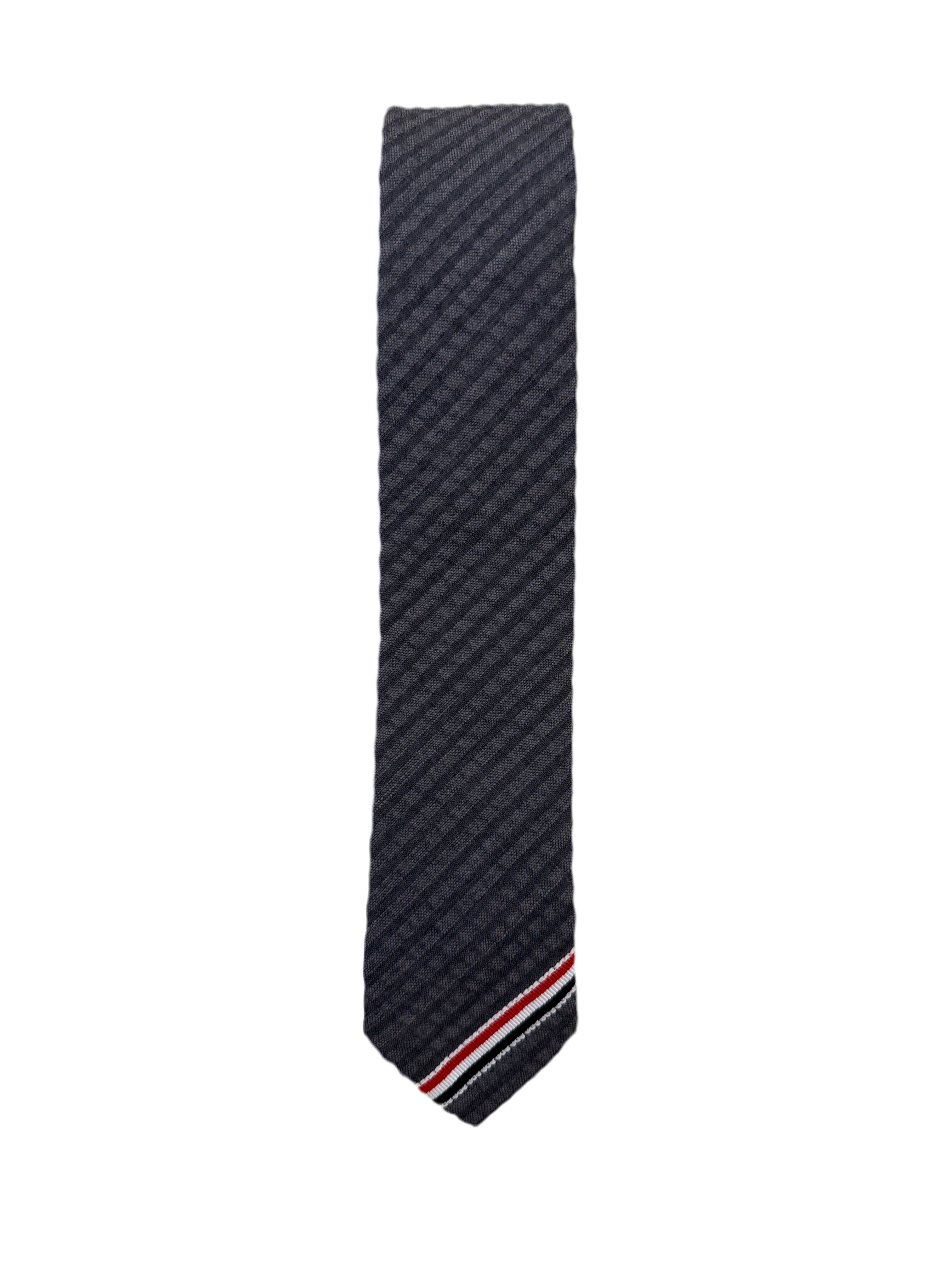 Thom Browne Grey Wool Seersucker Classic Tie with Rwb Application