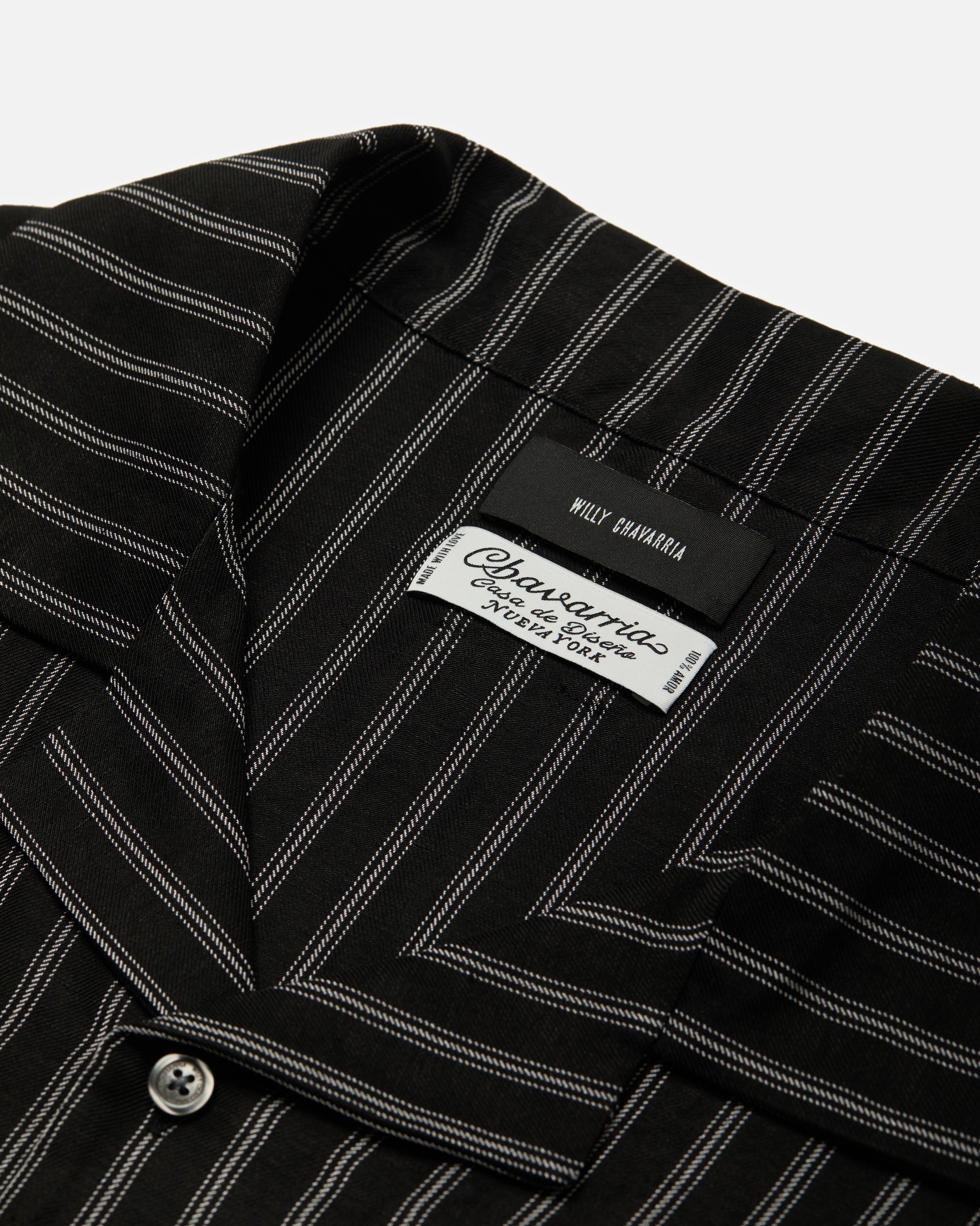 Willy Chavarria Black White Stripe Camp Collar Ss Shirt