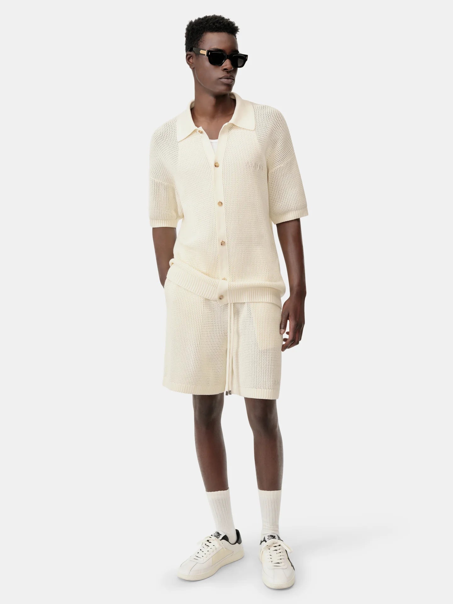 Amiri Crochet Ivory Mesh Shirt model front