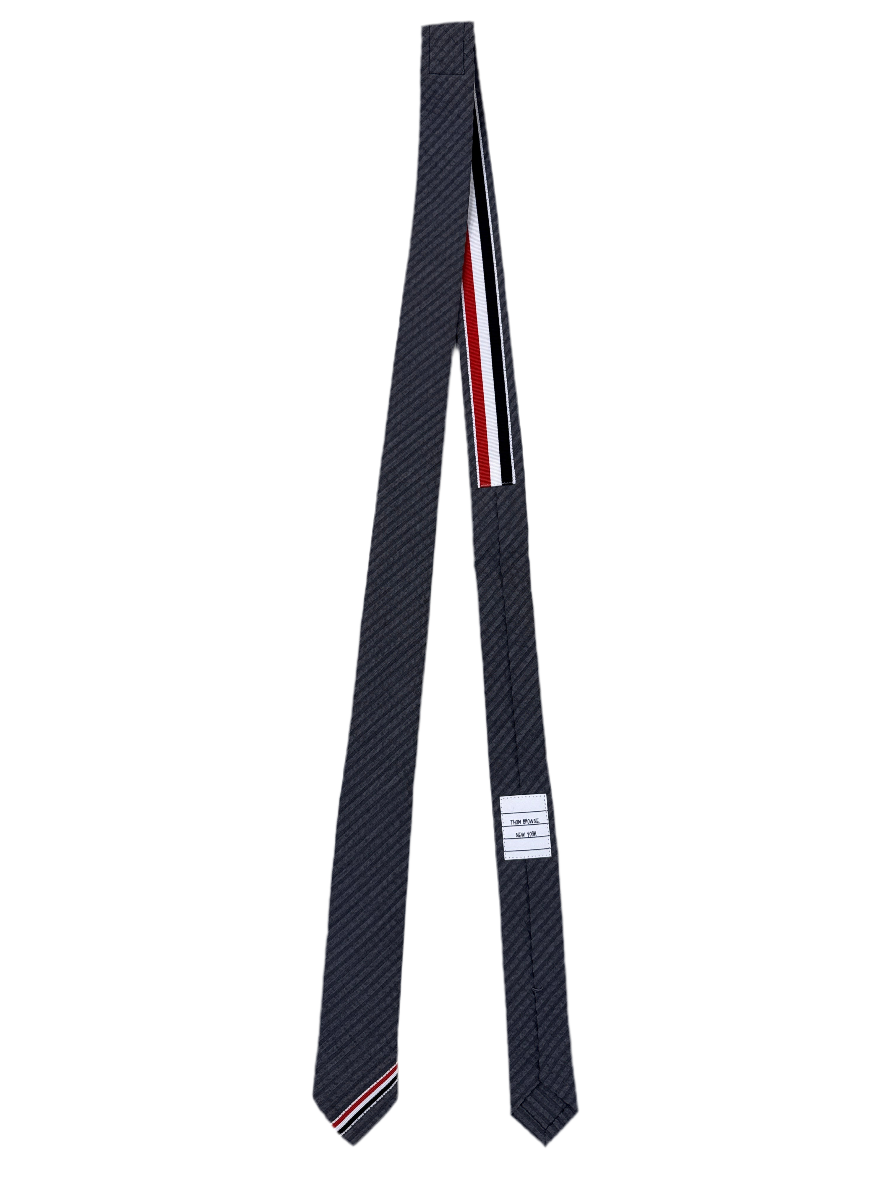 Thom Browne Grey Wool Seersucker Classic Tie with Rwb Application