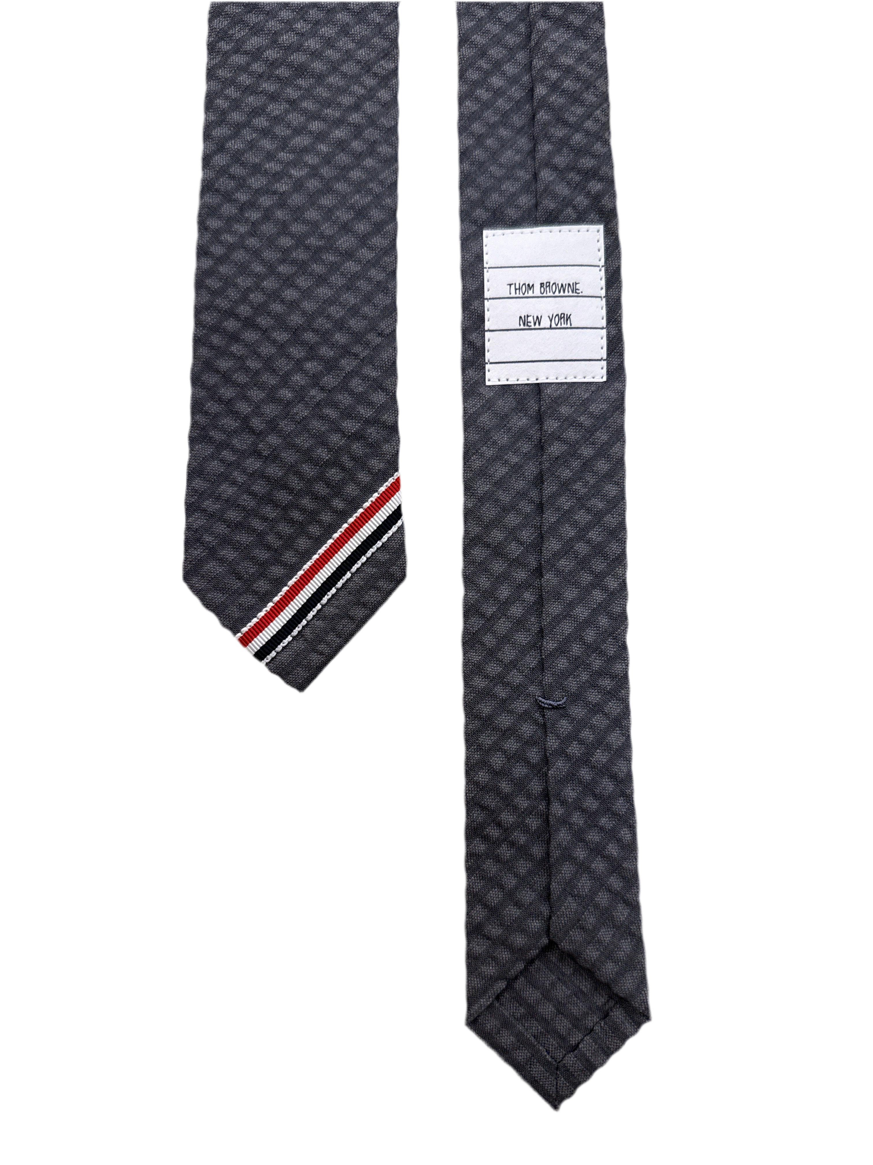 Thom Browne Grey Wool Seersucker Classic Tie with Rwb Application
