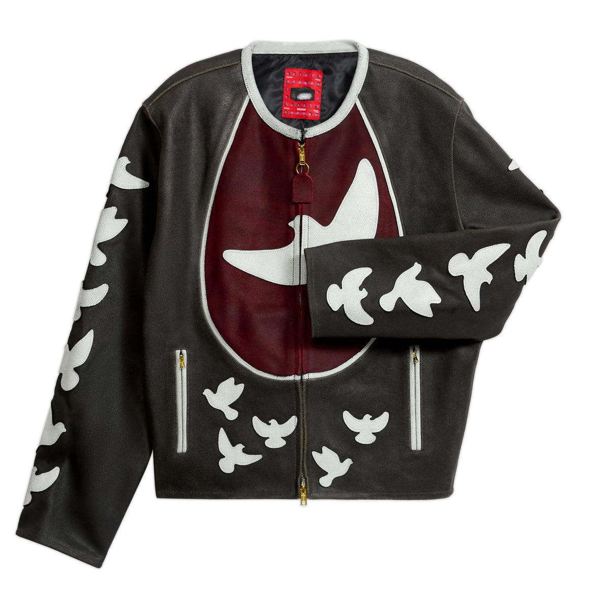 KidSuper Black Doves Distressed Leather Moto Jacket