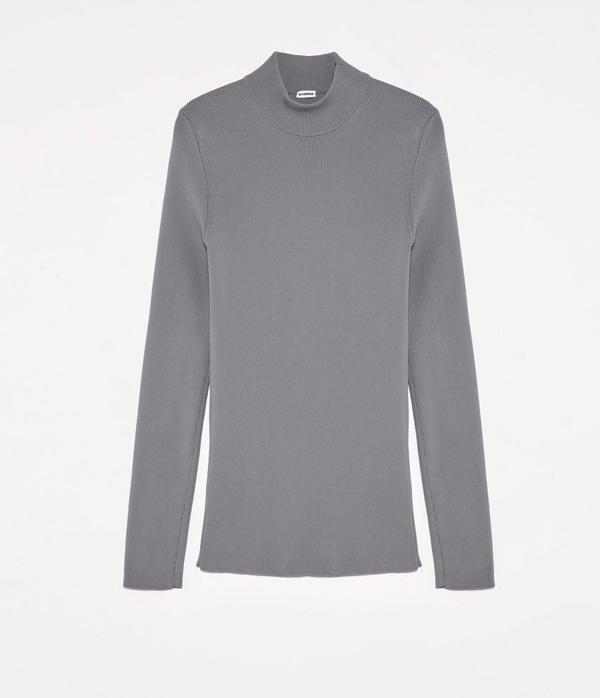 Jil Sander Grey Technical Rib Mock Neck Jumper