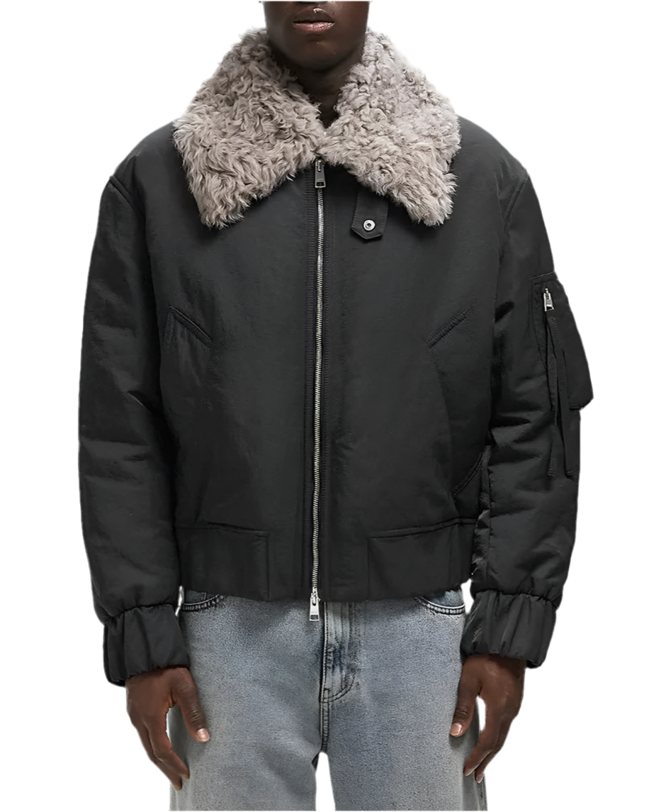 AMI Padded Bomber with Shearling Collar