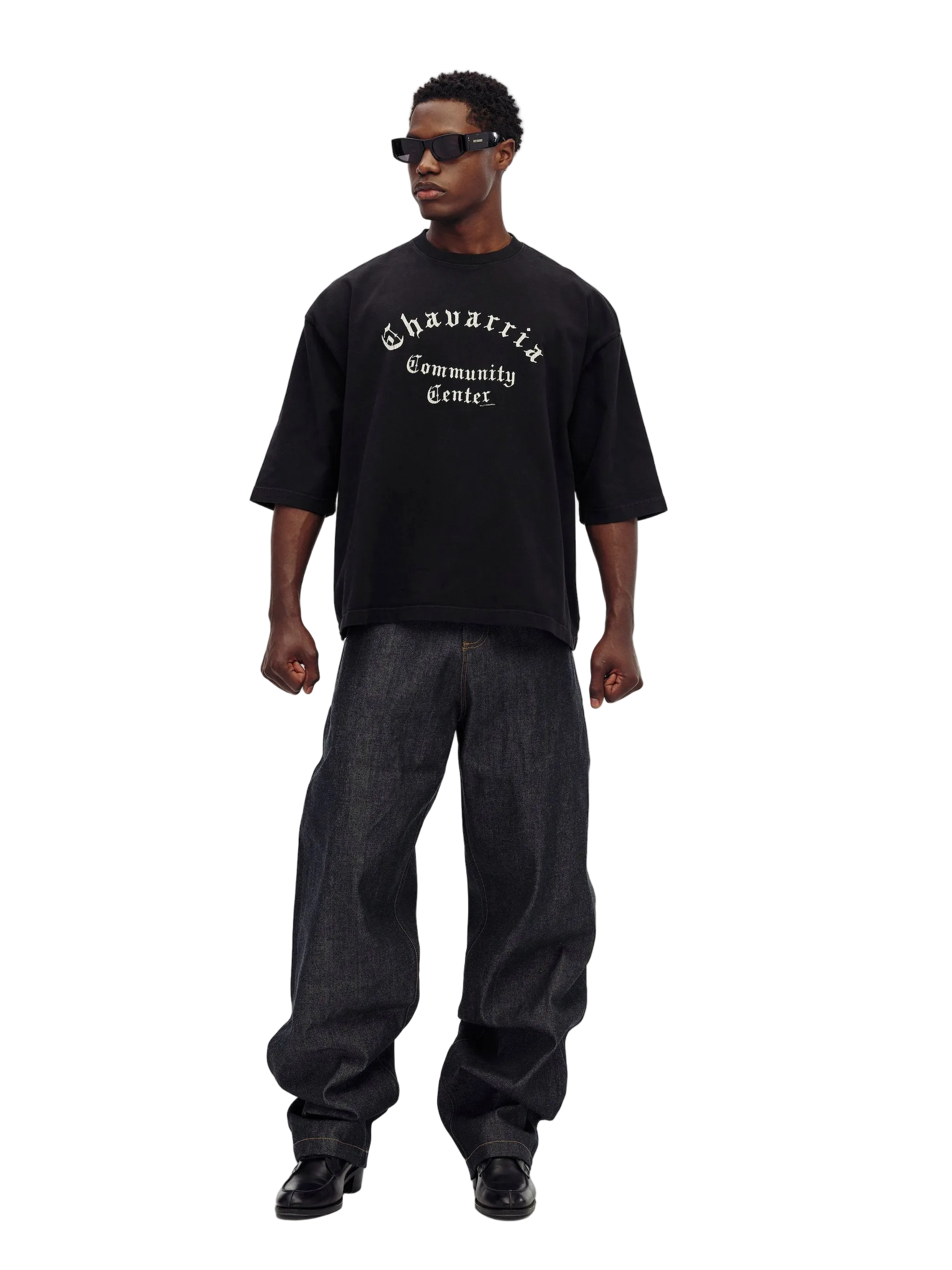 Willy Chavarria Black Community Center - Buffalo Tee Model Front