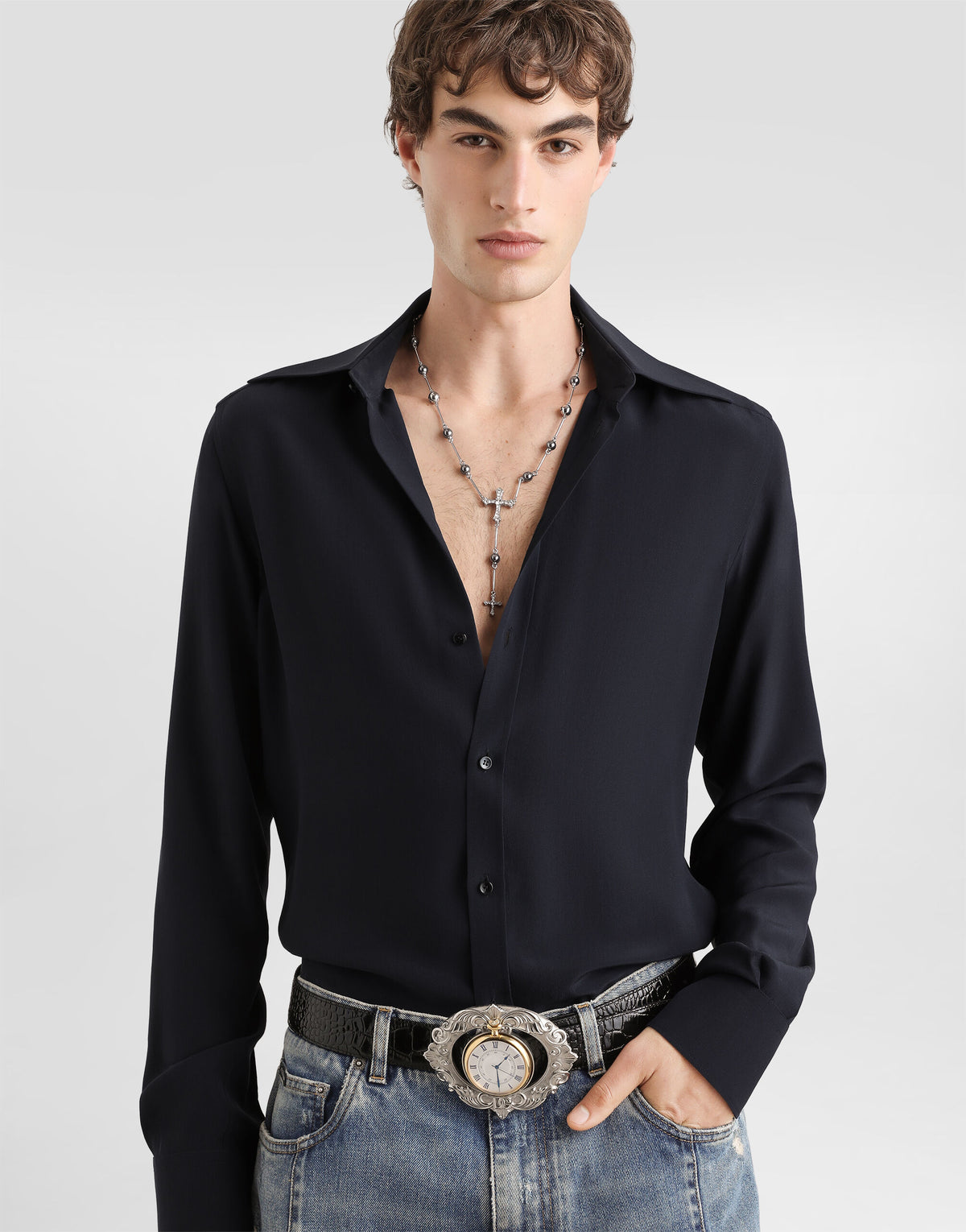 Dolce & Gabbana Navy Silk Shirt