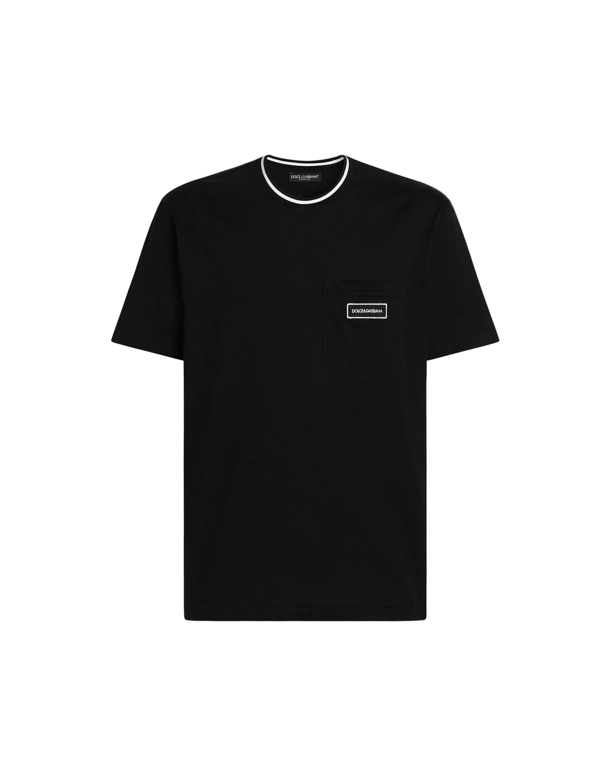 Dolce & Gabbana Black Serafino Cotton Tee flat front