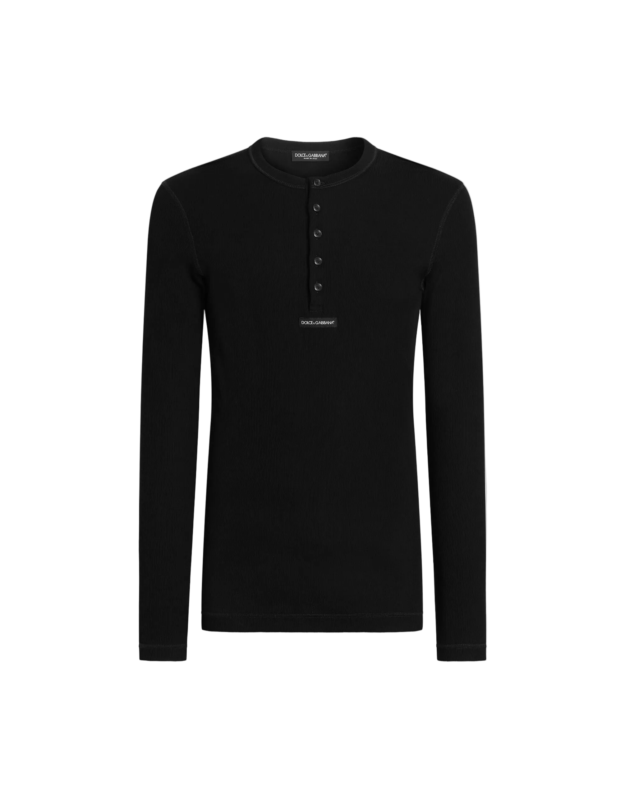 Dolce & Gabbana Black Serafino Ribbed Jersey Shirt flat front