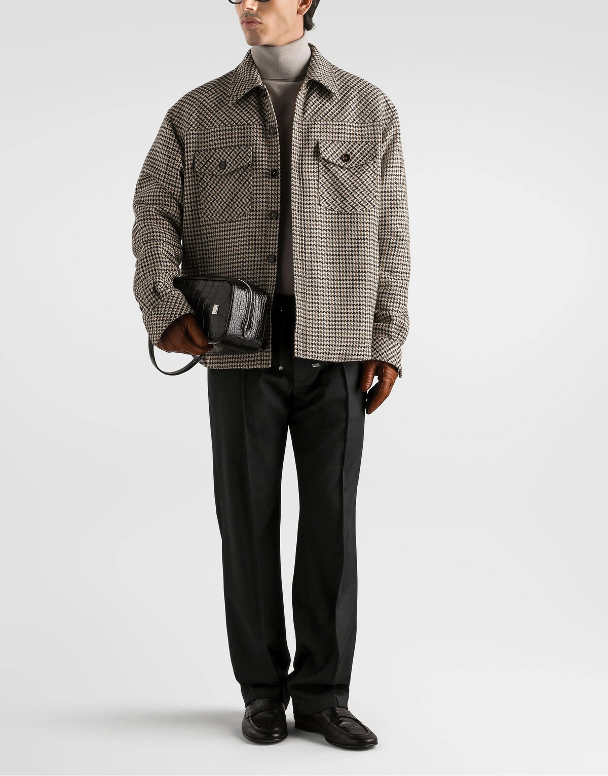 Dolce & Gabbana Beige Quilted Houndstooth Wool Jacket