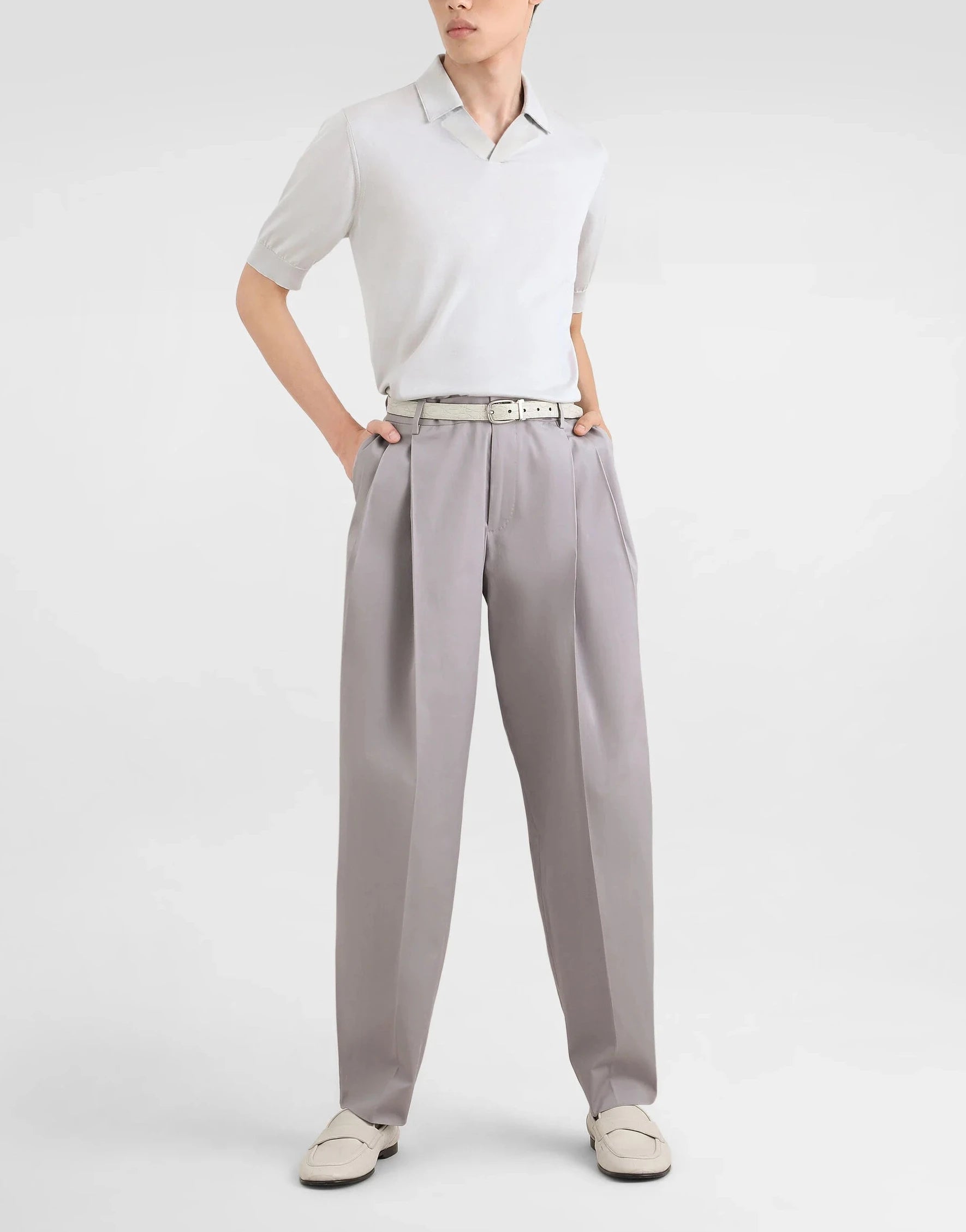 Dolce & Gabbana Grey Silk Polo Shirt model front