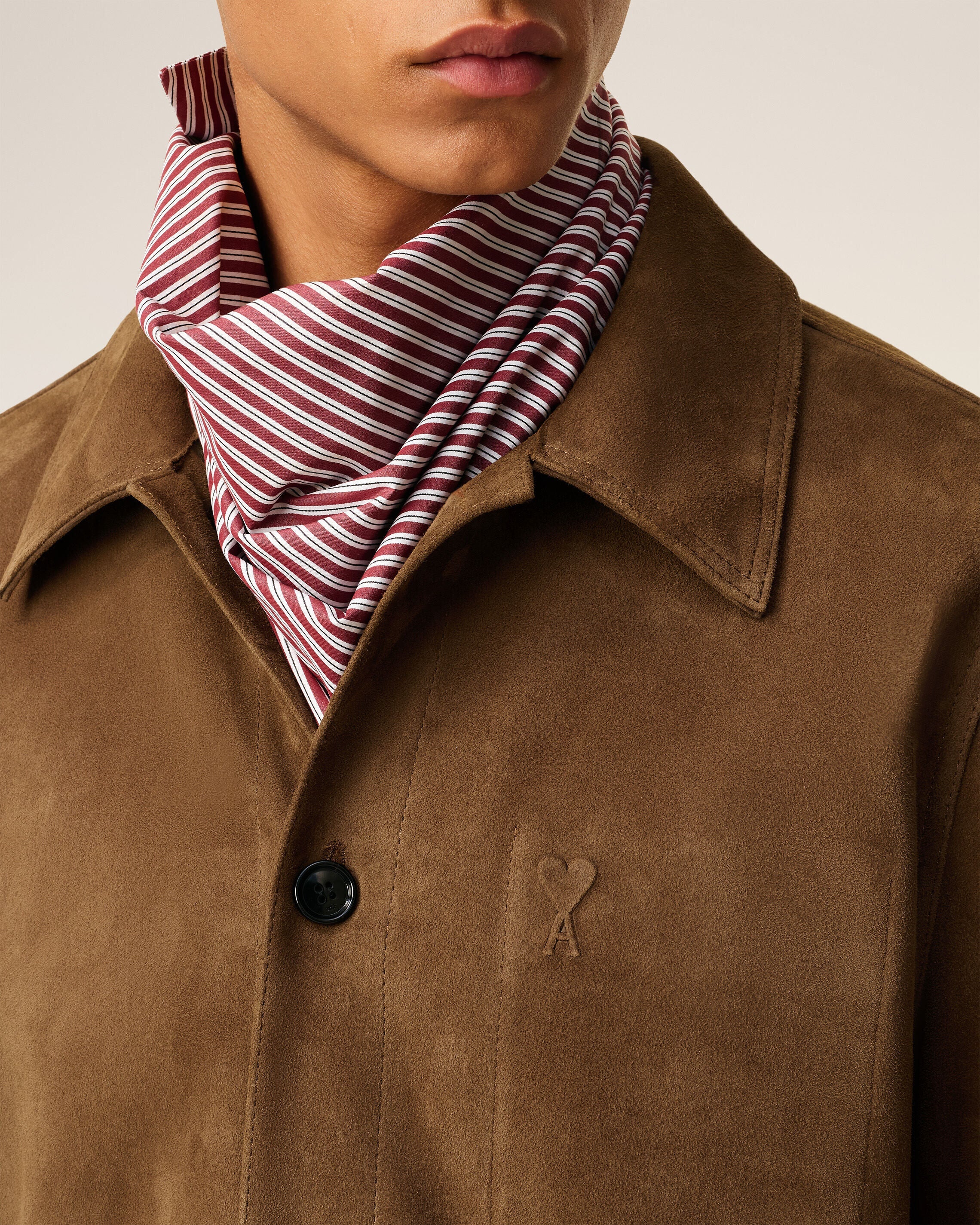 AMI Brown Leather Buttoned Jacket