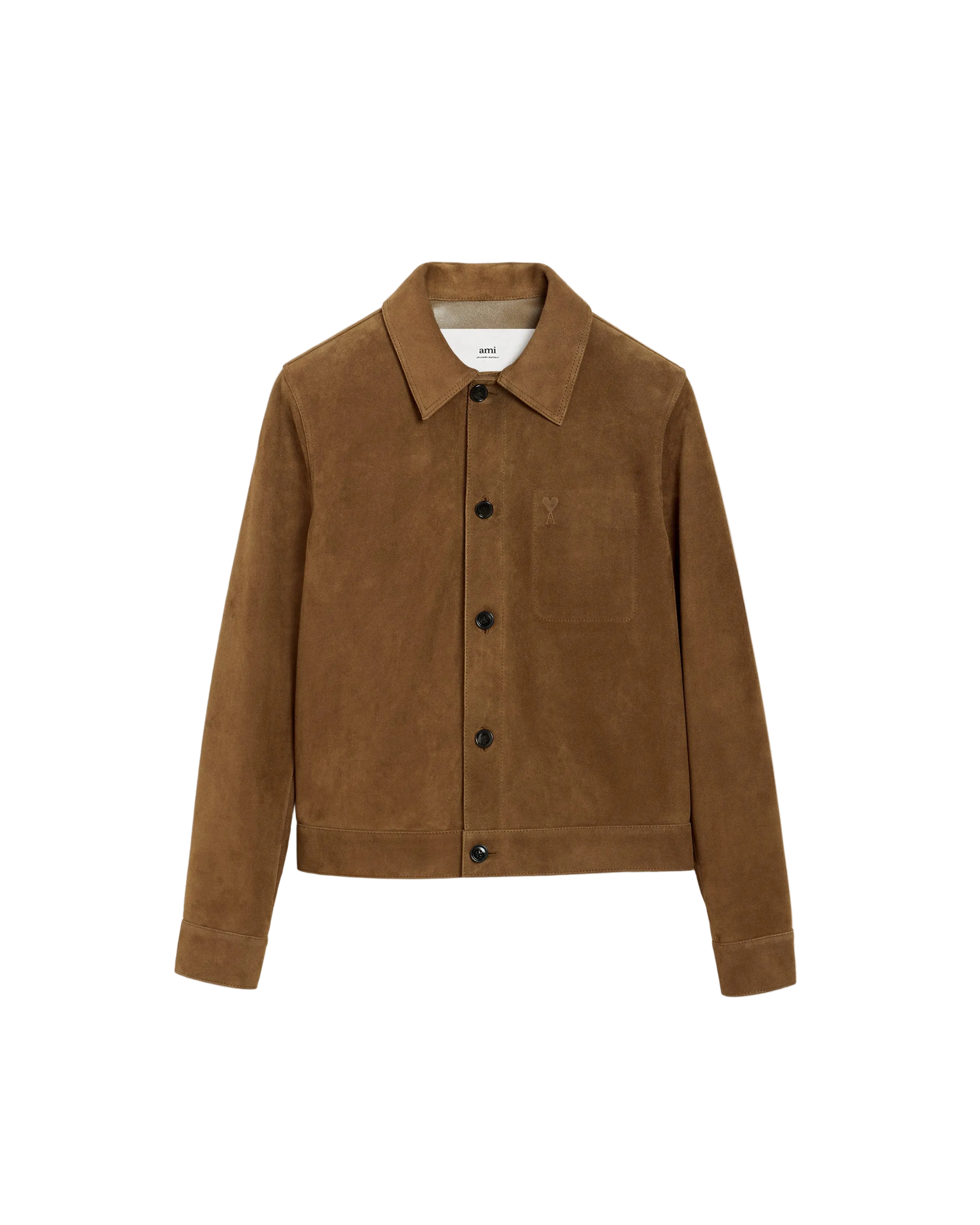 AMI Brown Leather Buttoned Jacket