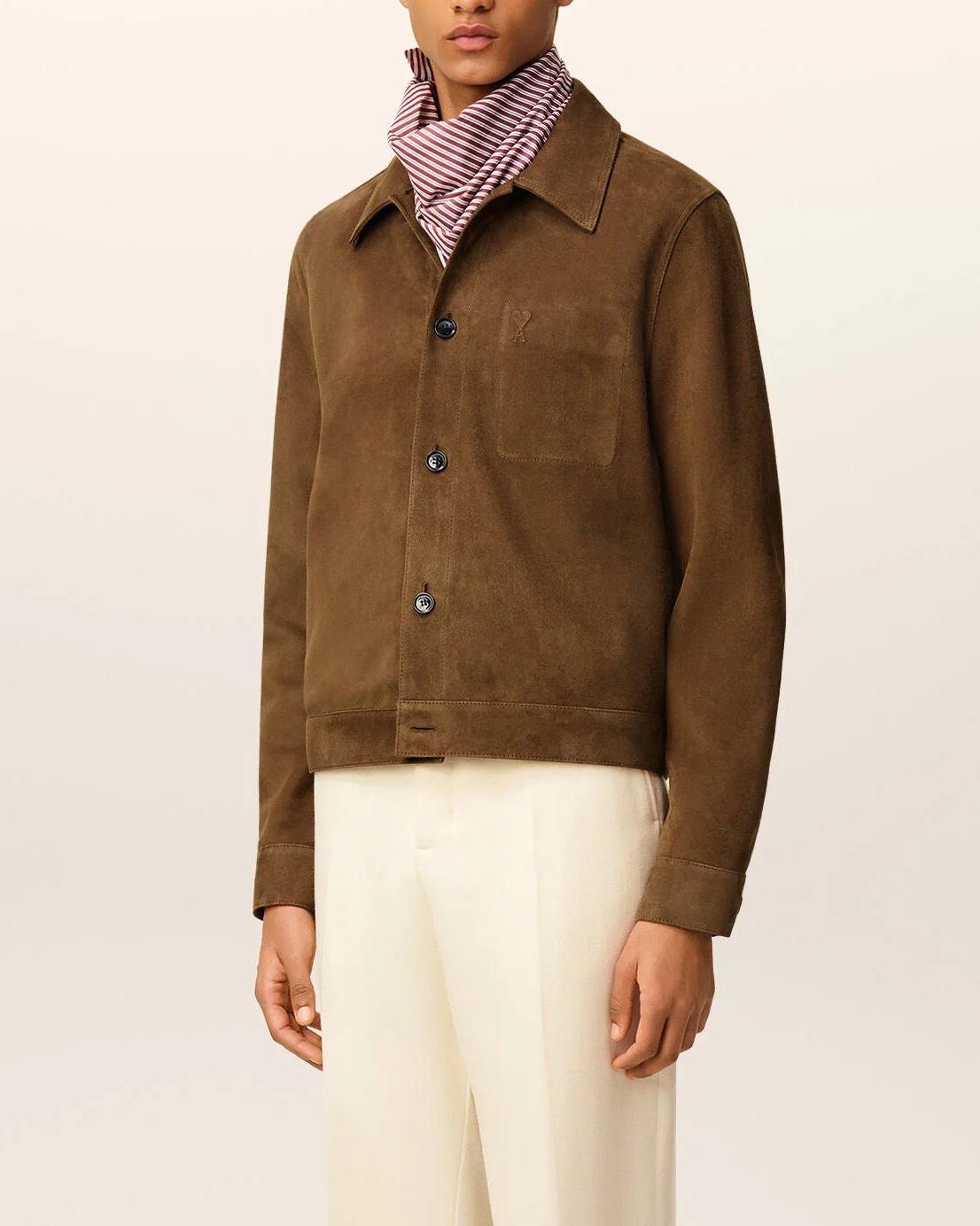 AMI Brown Leather Buttoned Jacket