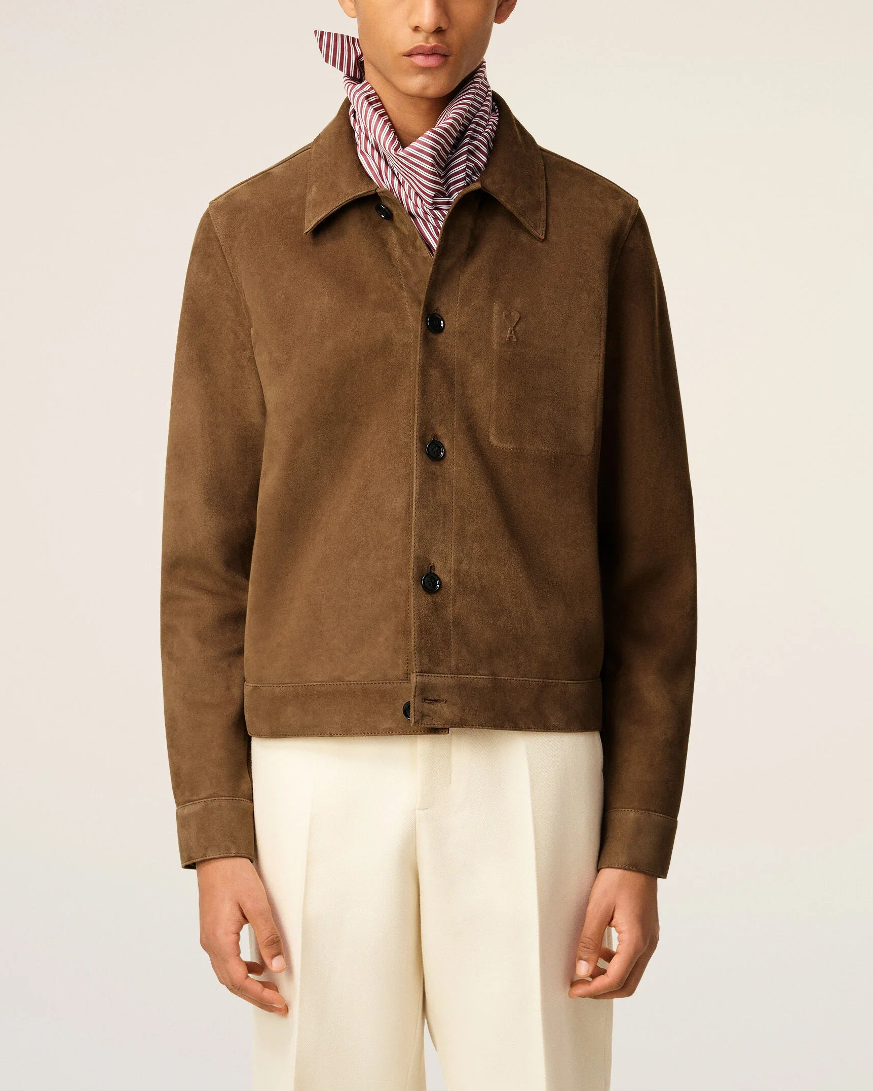 AMI Brown Leather Buttoned Jacket