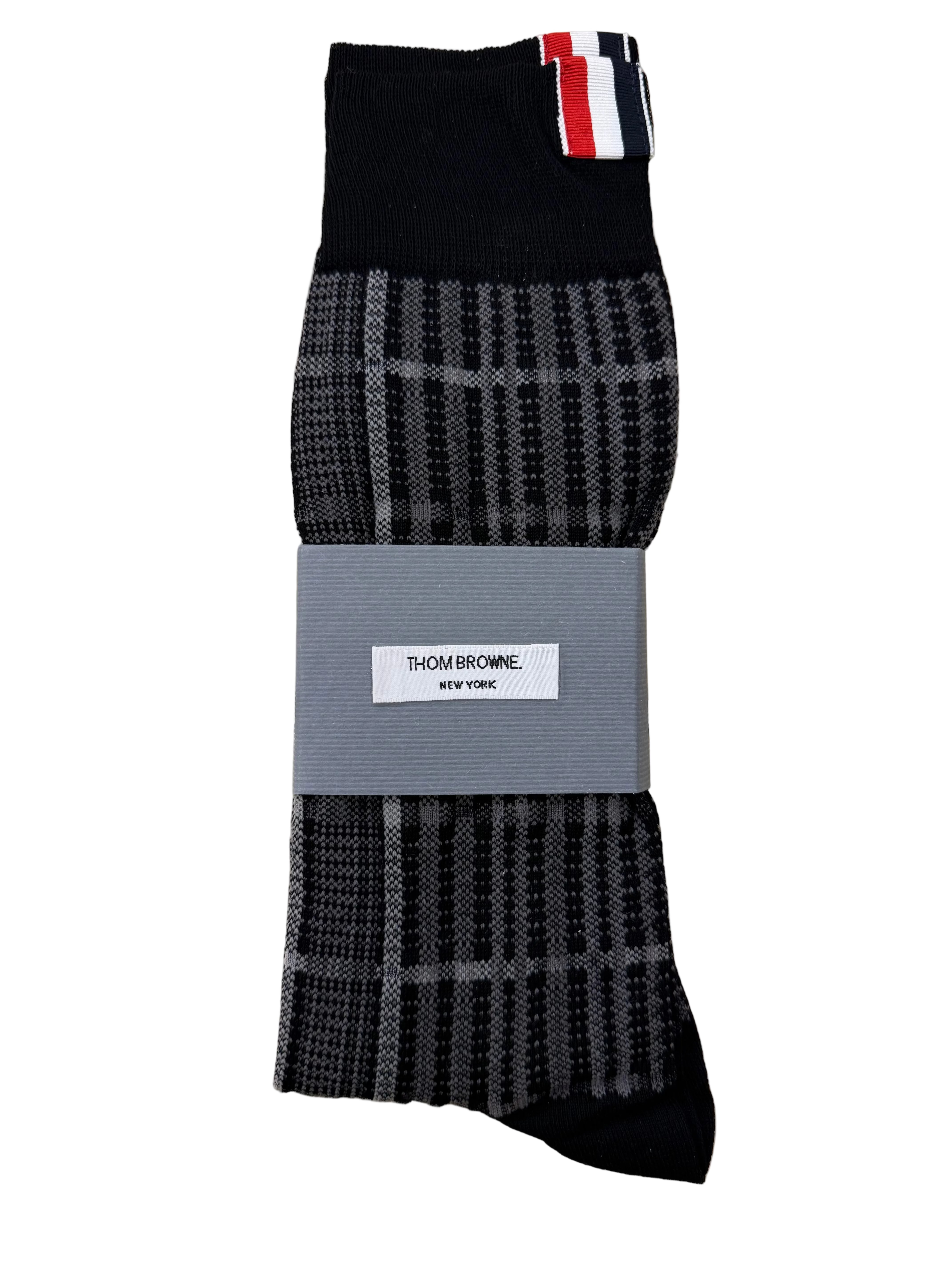 Thom Browne randig rutig strumpa i bomull