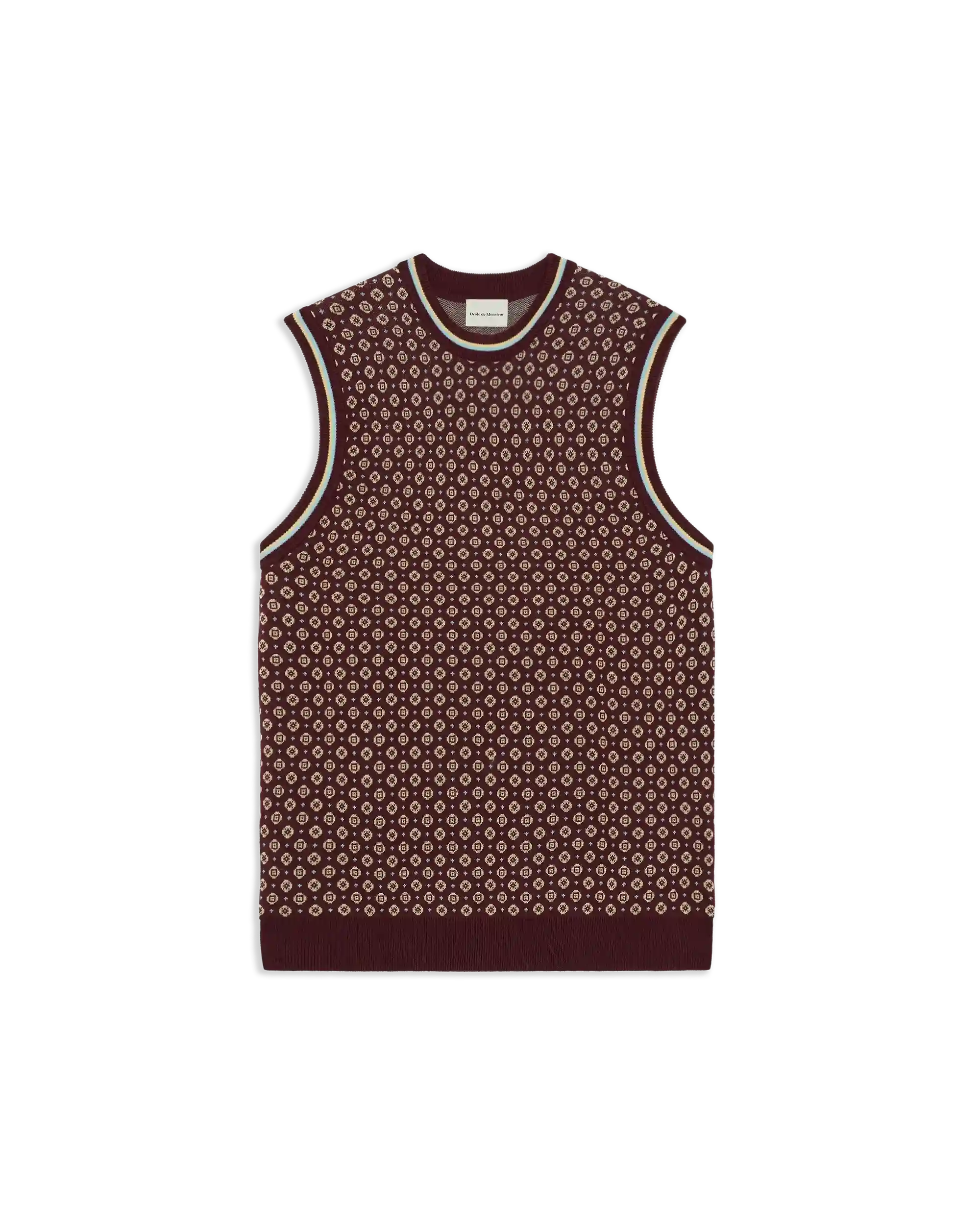 Drole de Monsieur Dk Red Maille DÈbardeur Jacquard Cravate