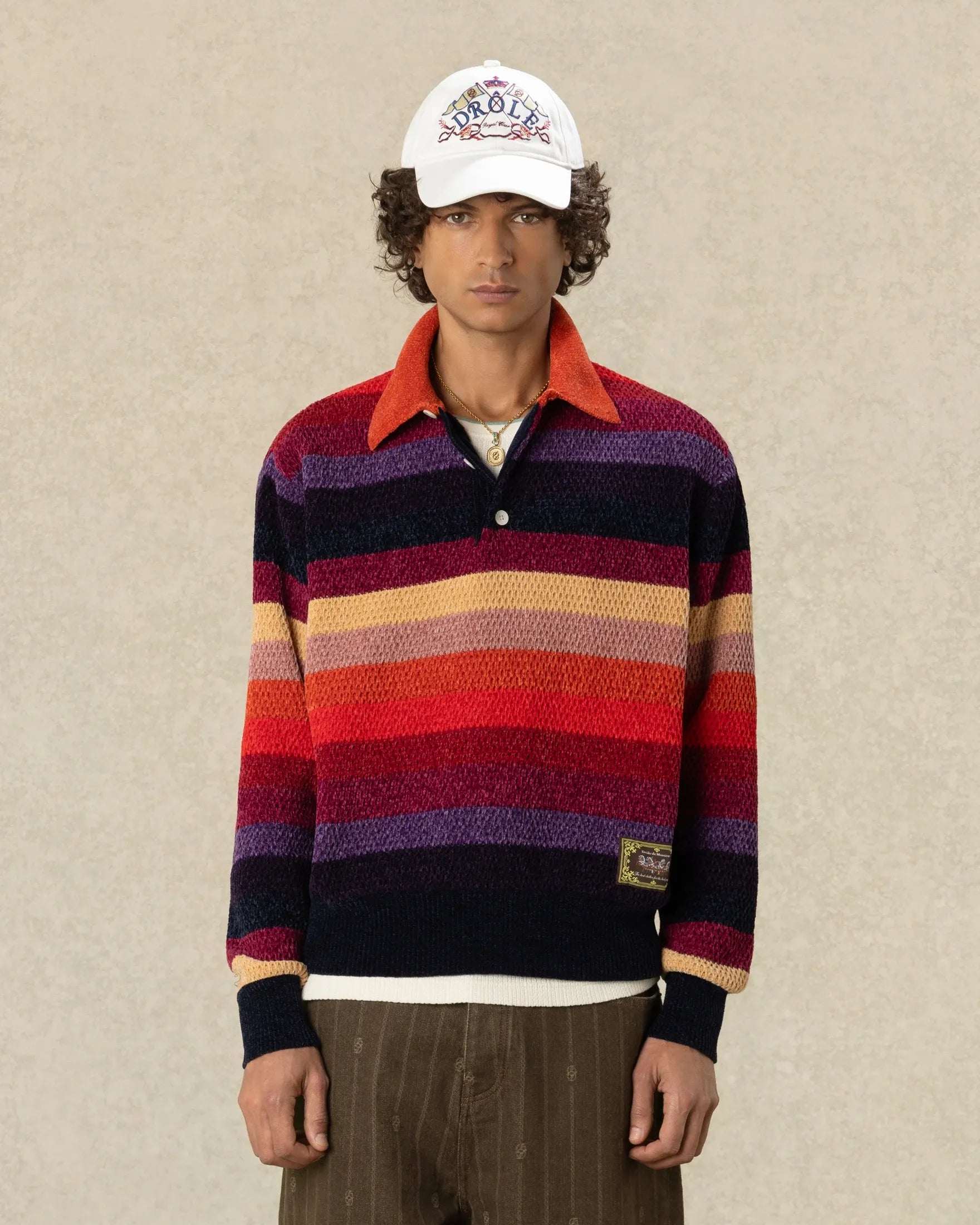 Drole de Monsieur Chenille Striped LS Polo Horse Patch