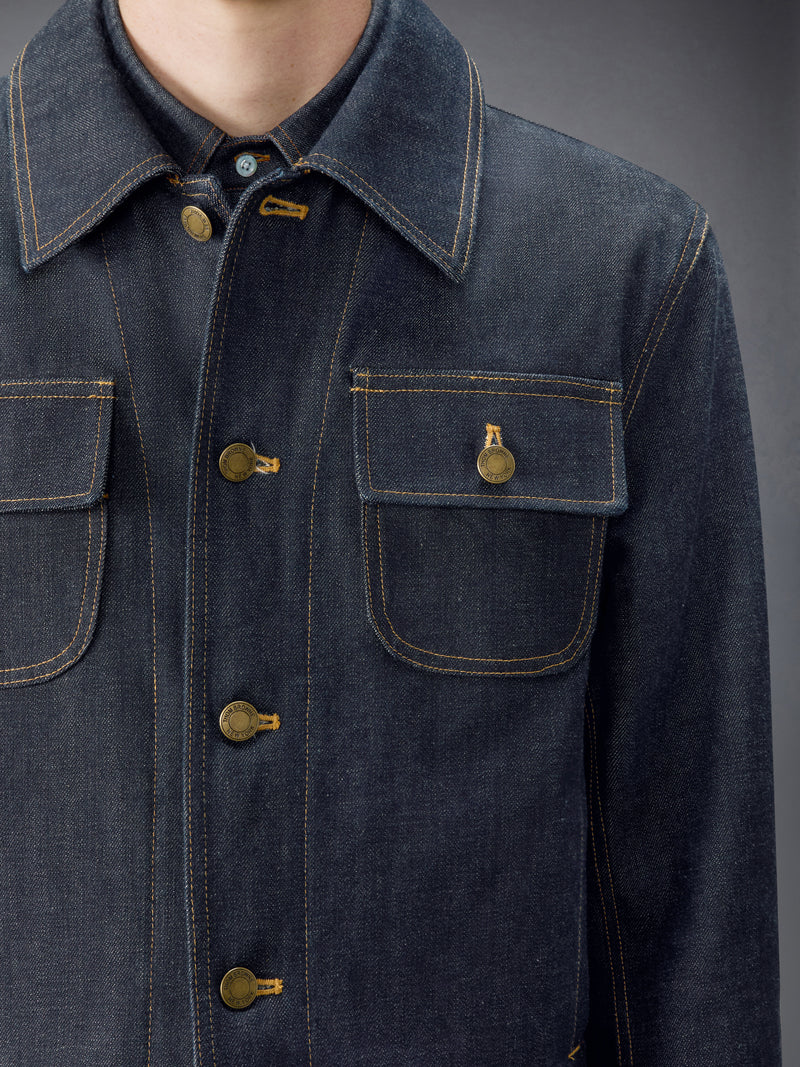 Utility-Jacke mit Rückenriemen (56 cm) aus japanischem Selvedge-Denim