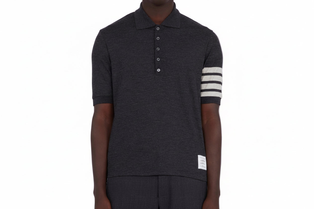 Short Sleeve Rib Cuff Polo In Wool Jersey W/4 Bar