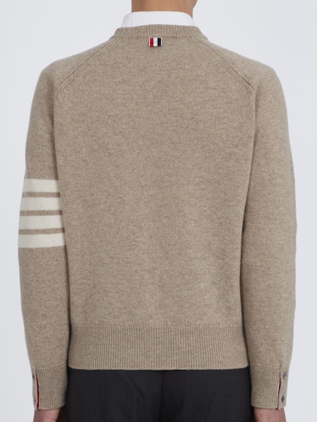 Jersey Stitch Raglan Sleeve Relaxed Crew Neck Pullover In Shetland Wool W/ 4 Bar Stripe