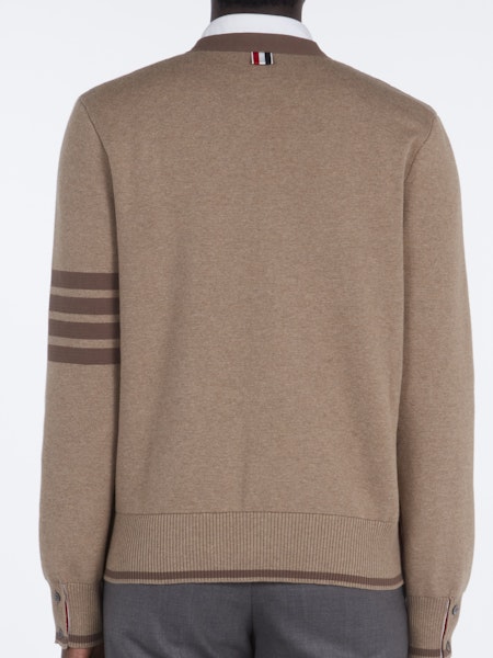 Milano Stitch V Neck Cardigan In Cotton W/ 4 Bar Stripe