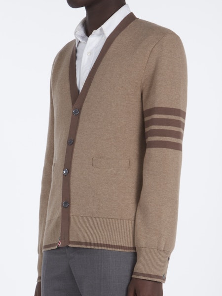 Milano Stitch V-ringad kofta i bomull med 4-streckade ränder