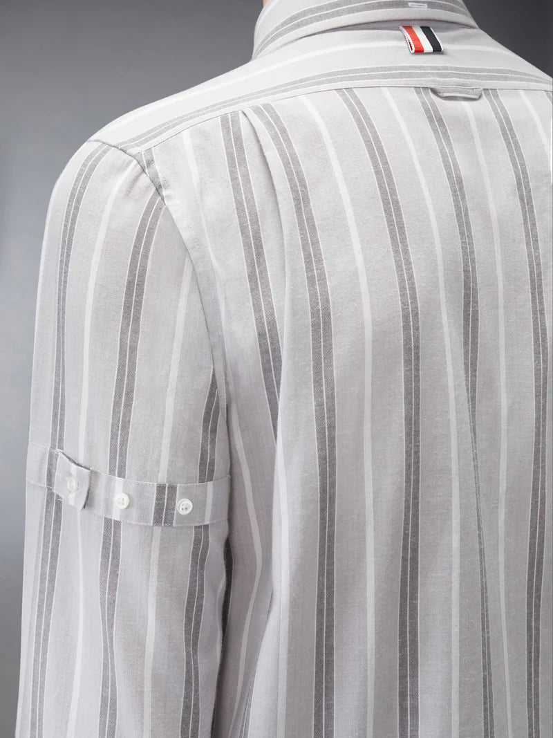 Langarmhemd mit geradem Schnitt und passendem Armband aus meliertem Madras-Baumwollstoff mit Reps-Streifenmuster