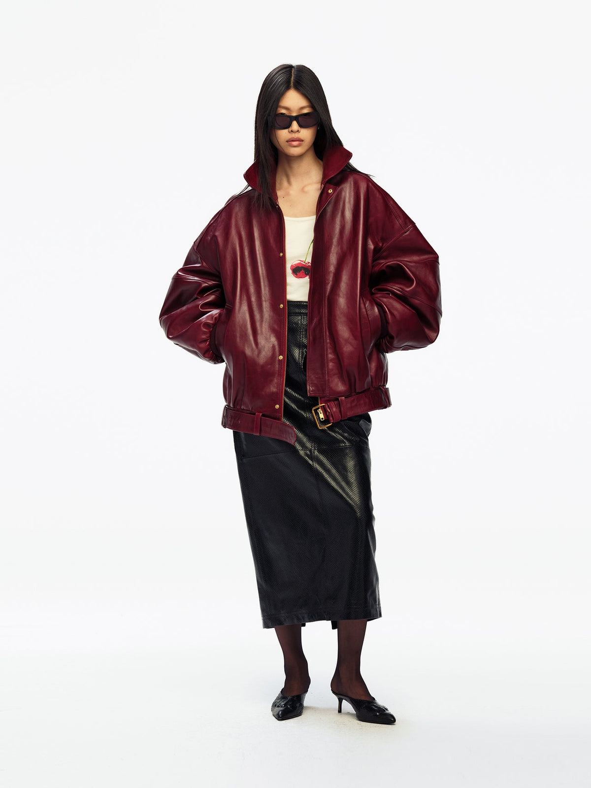 Willy Chavarria Bordeaux Os Hustler'S Leather Jacket