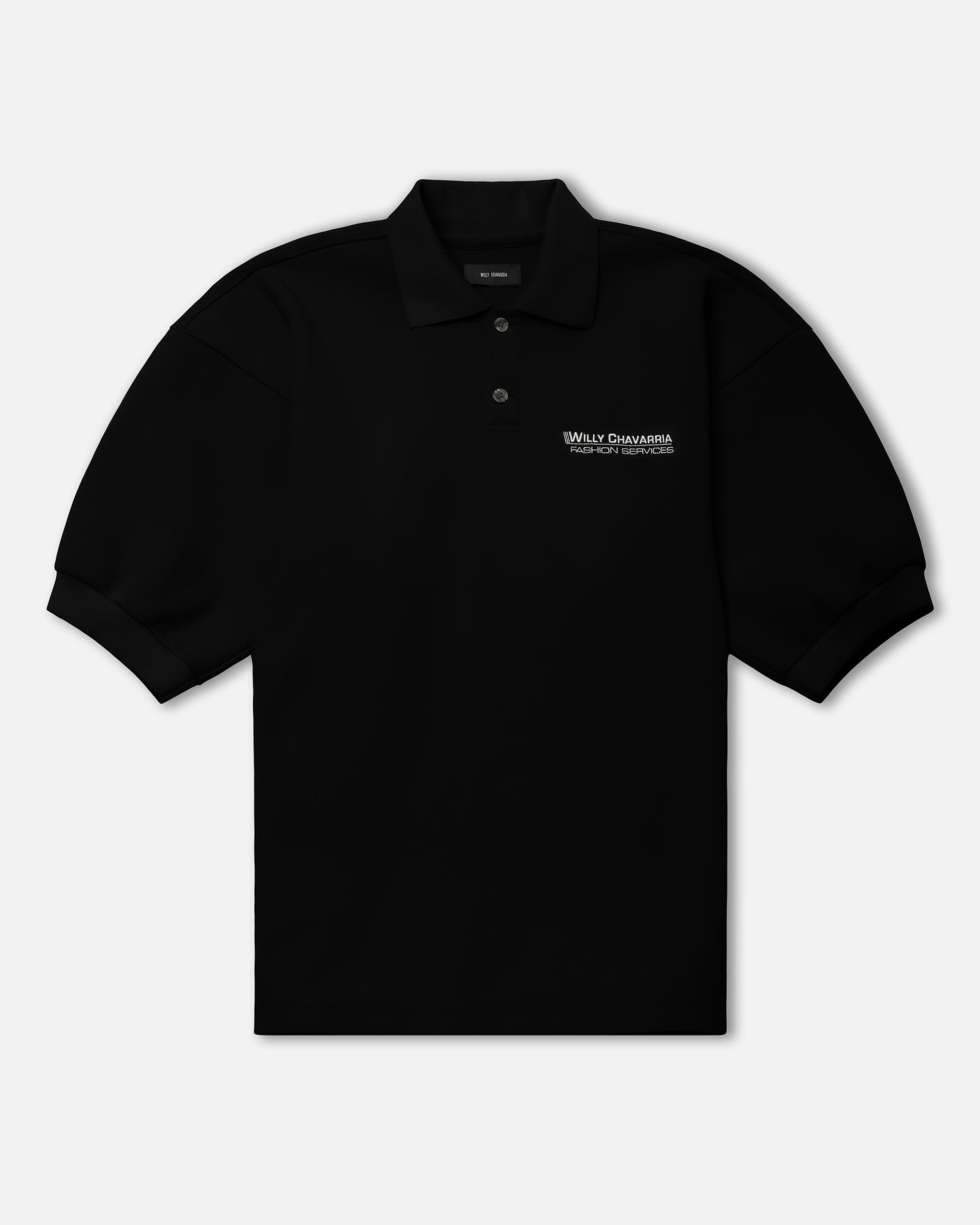 Willy Chavarria Black Football Polo flat front