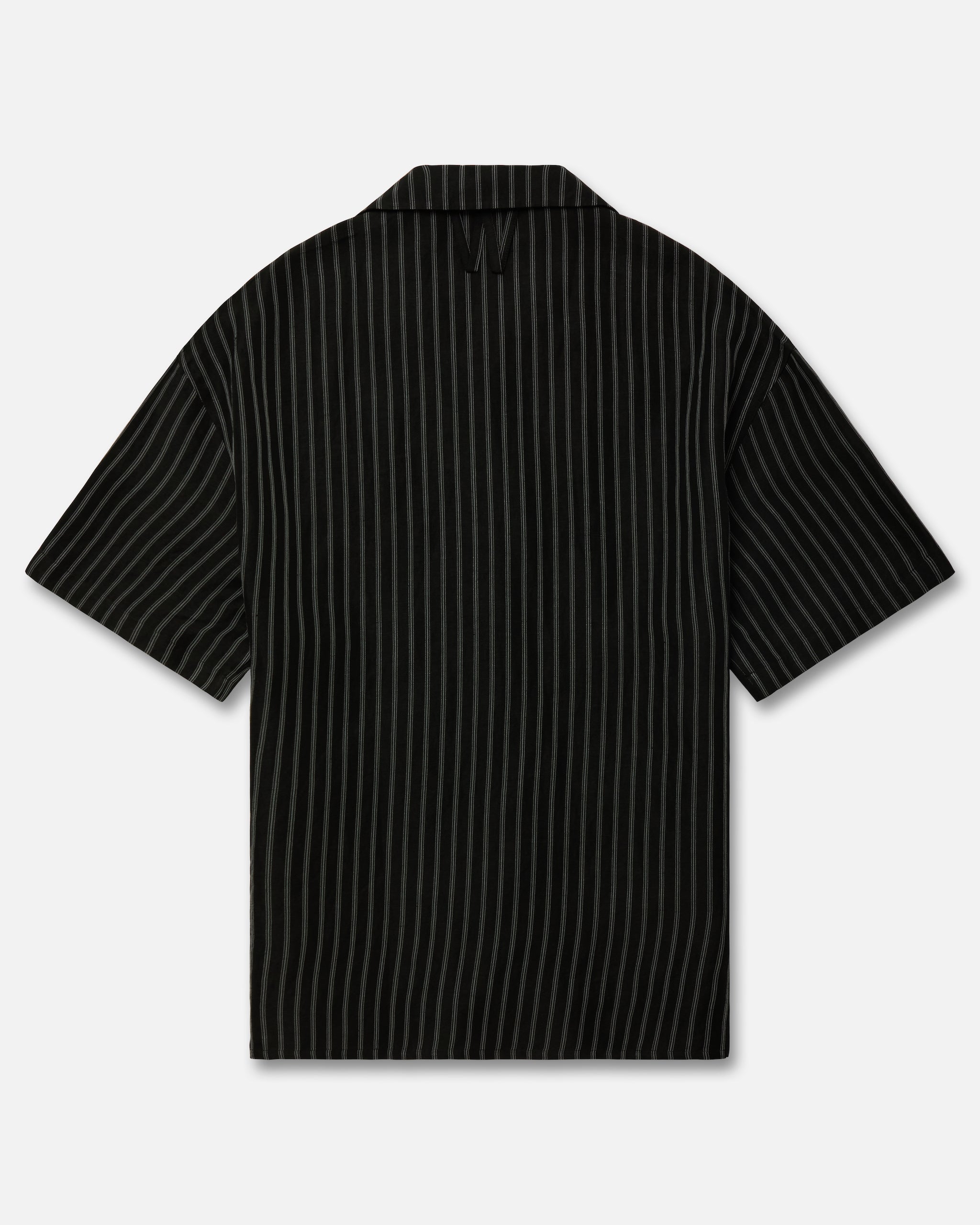 Willy Chavarria Black White Stripe Camp Collar Ss Shirt flat back