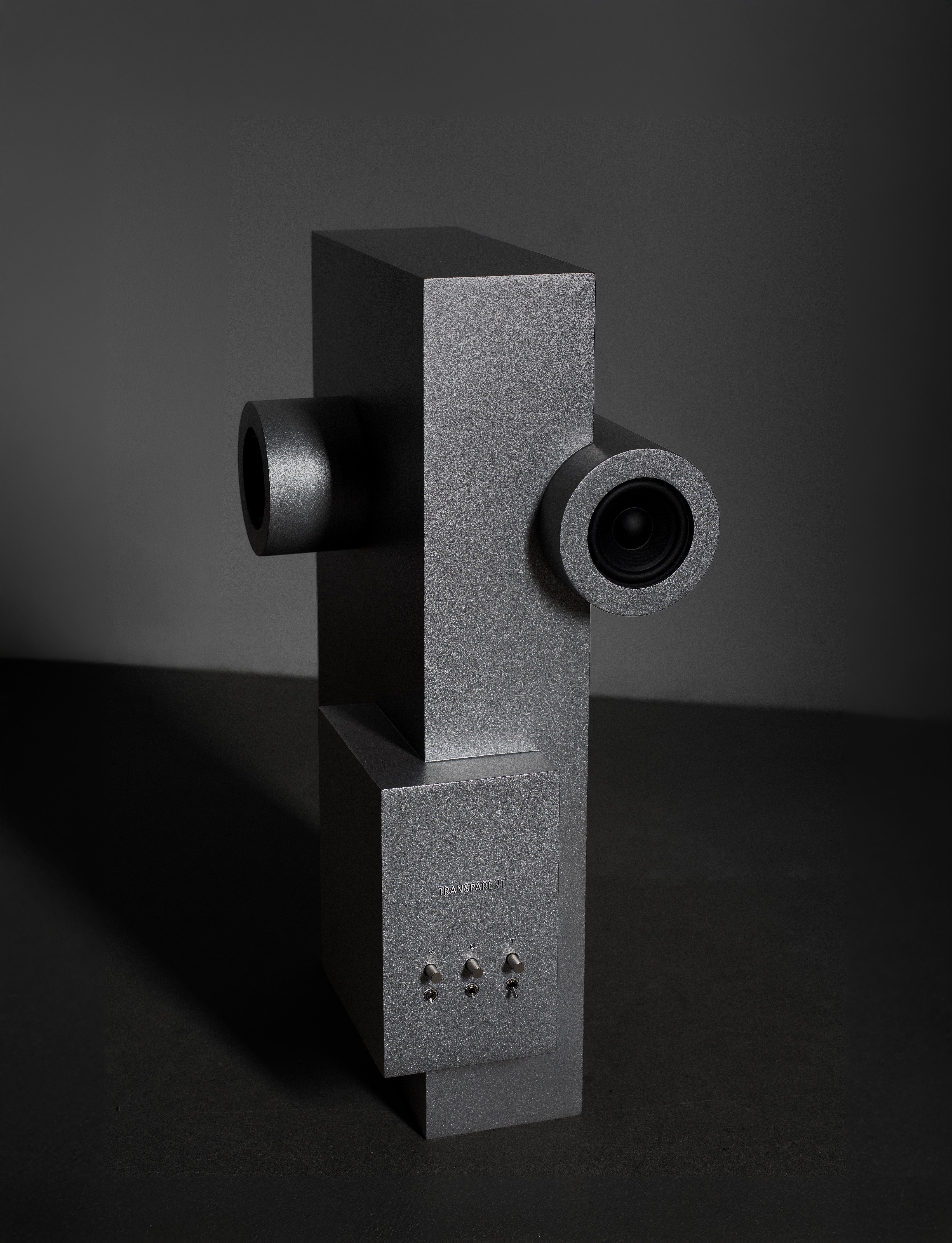 Transparent Silver Brutalist Speaker