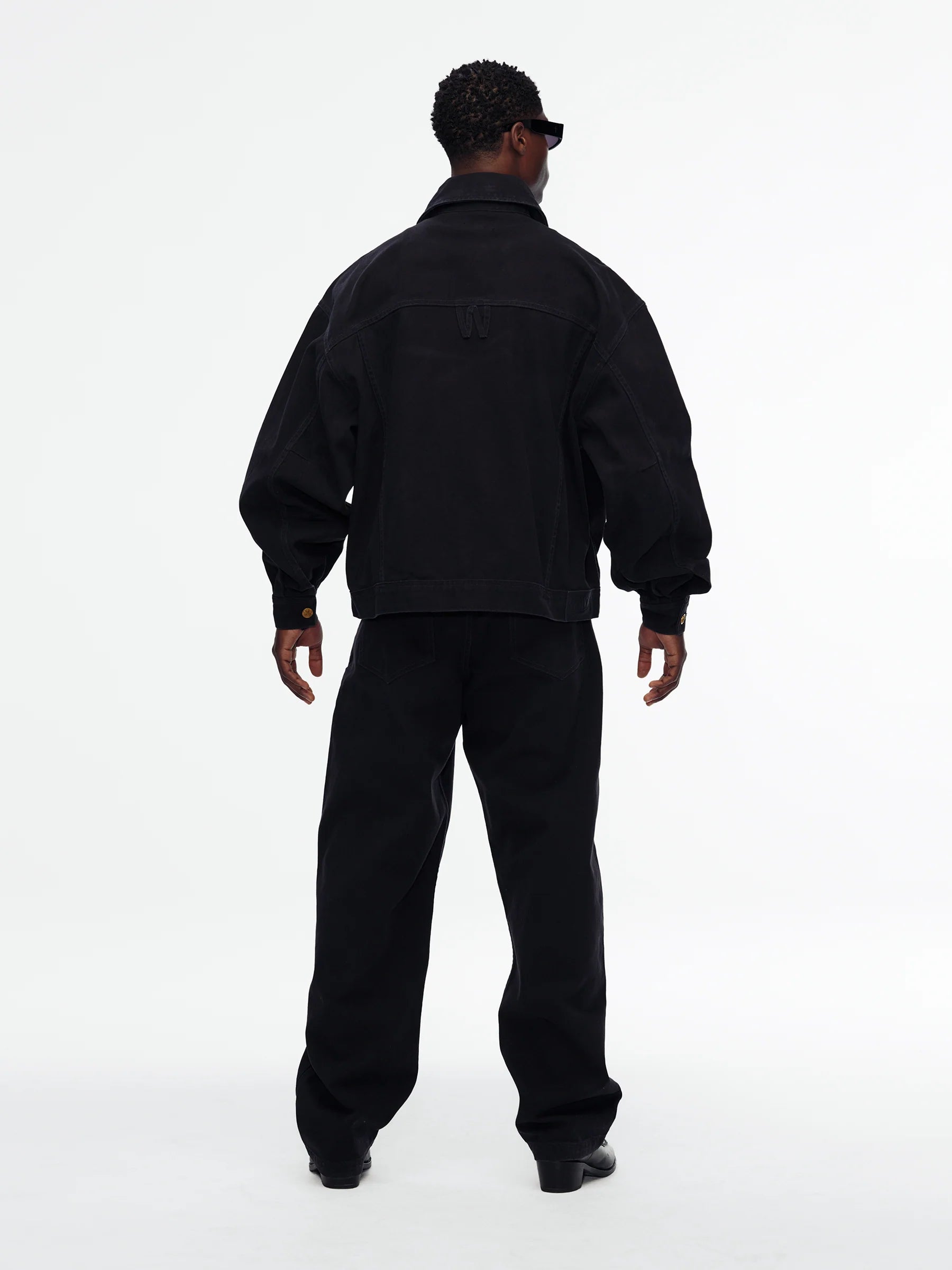 Willy Chavarria Black Beauty Chachi Denim Trucker model back