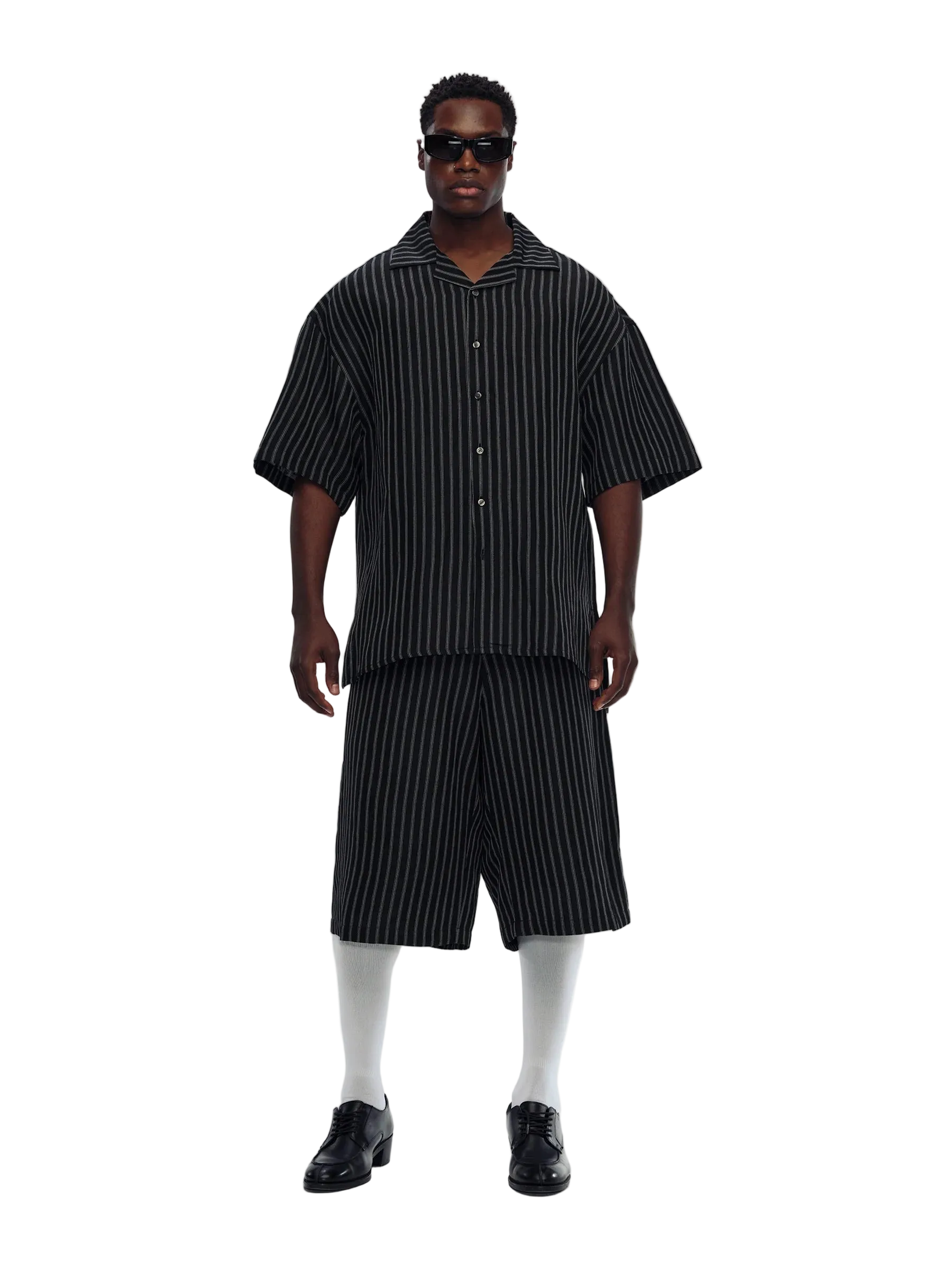 Willy Chavarria Black White Stripe Camp Collar Ss Shirt
