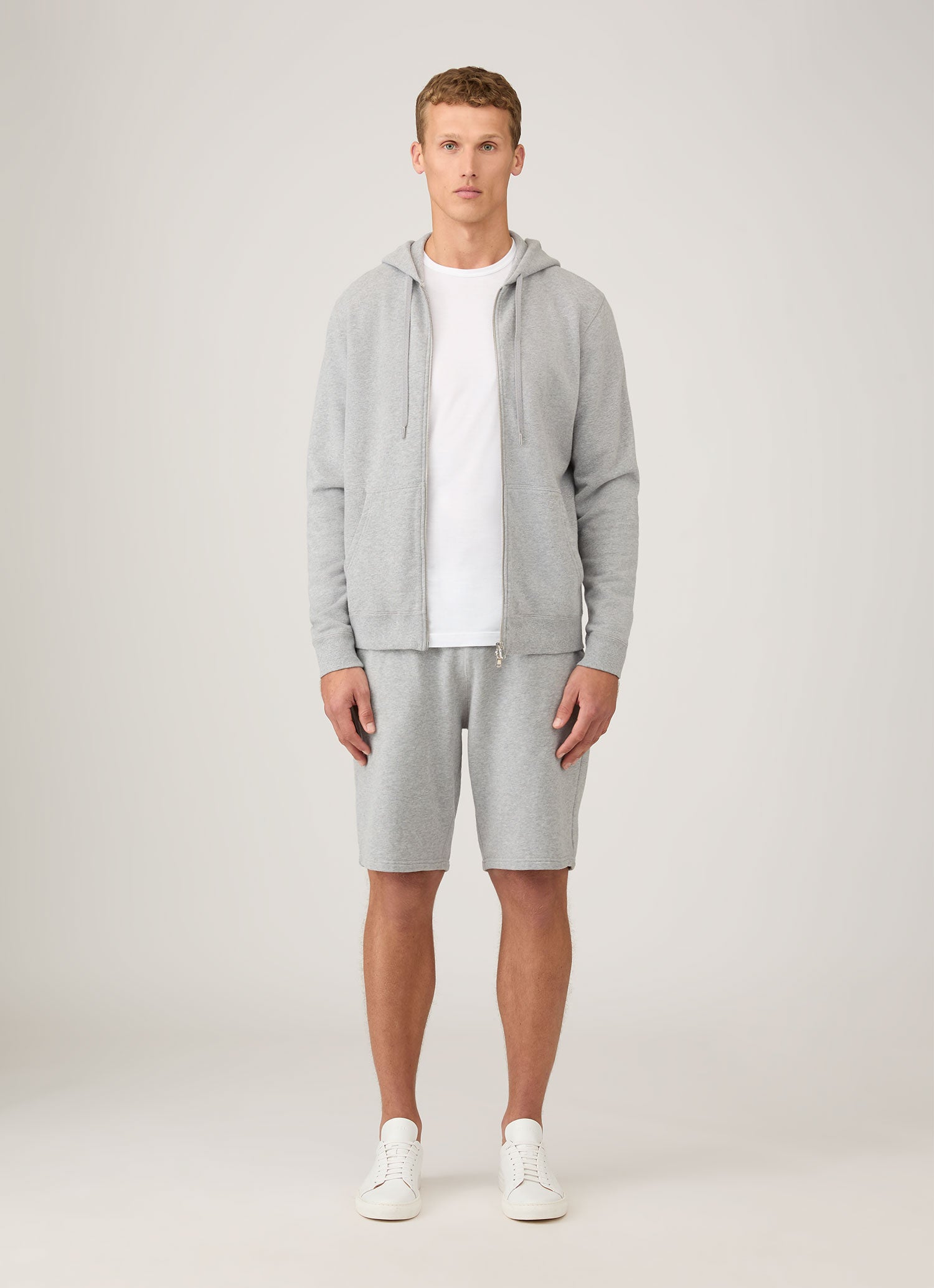 Sunspel loopback sweat shorts in grey front