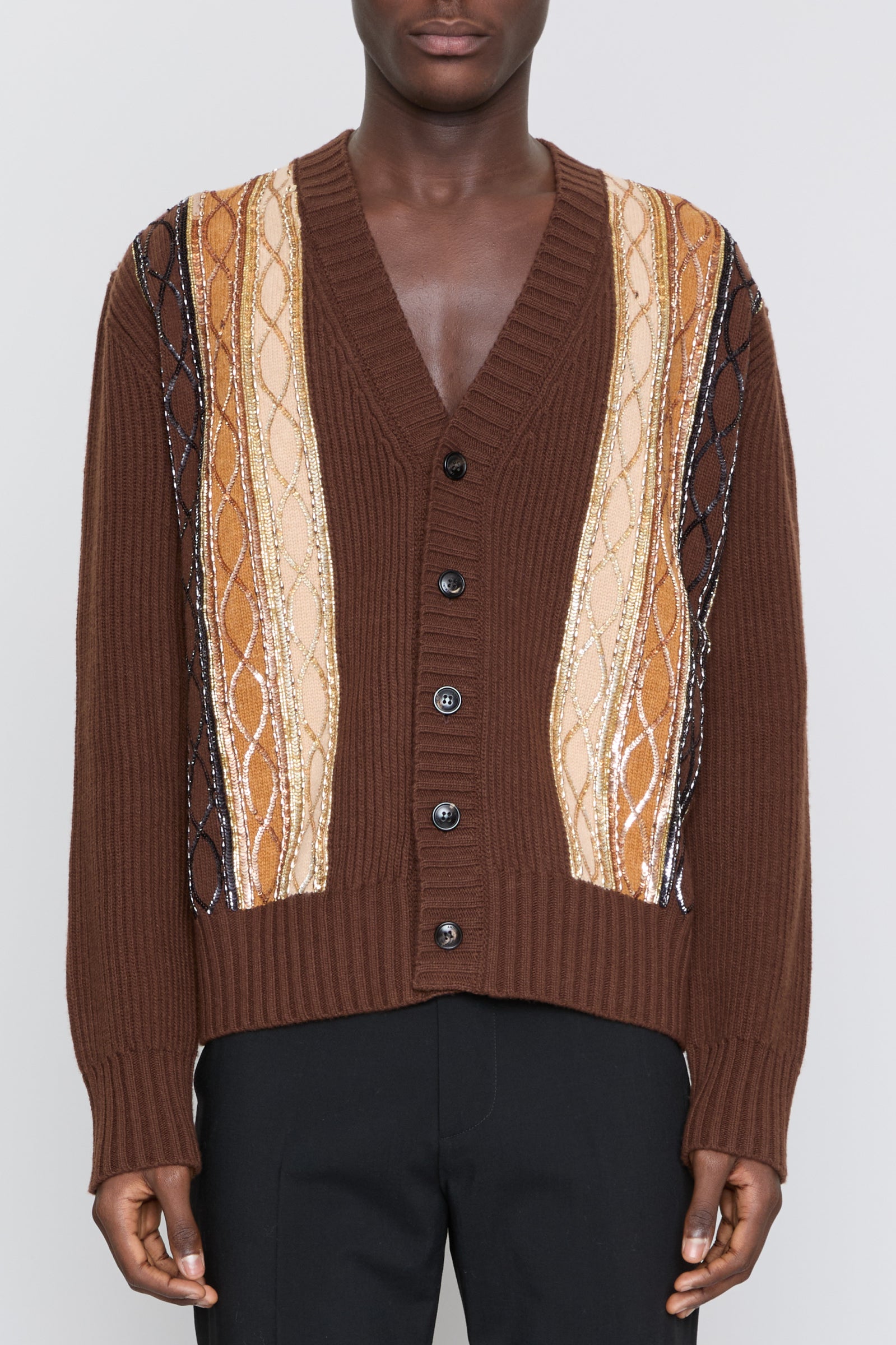 Amiri Embellished Brown Striped Cardigan