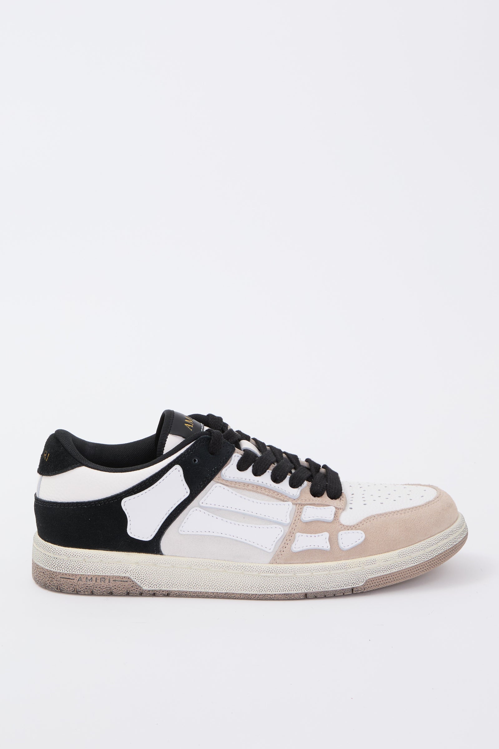 Amiri Black, White and Beige Distressed Skel Top Low Sneakers