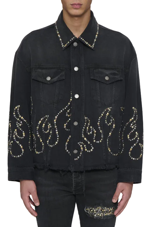 Amiri Studded Flames Trucker Jacket
