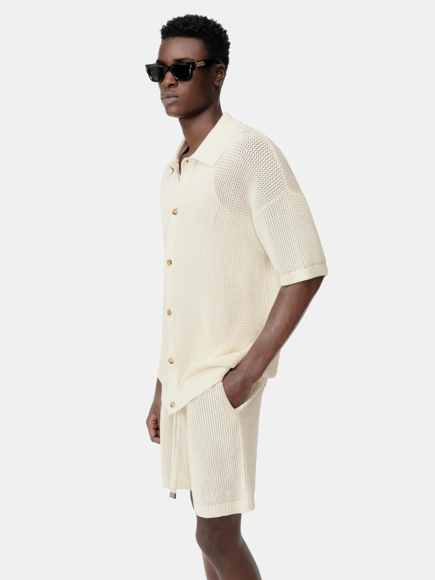 Amiri Crochet Ivory Mesh Shirt model side