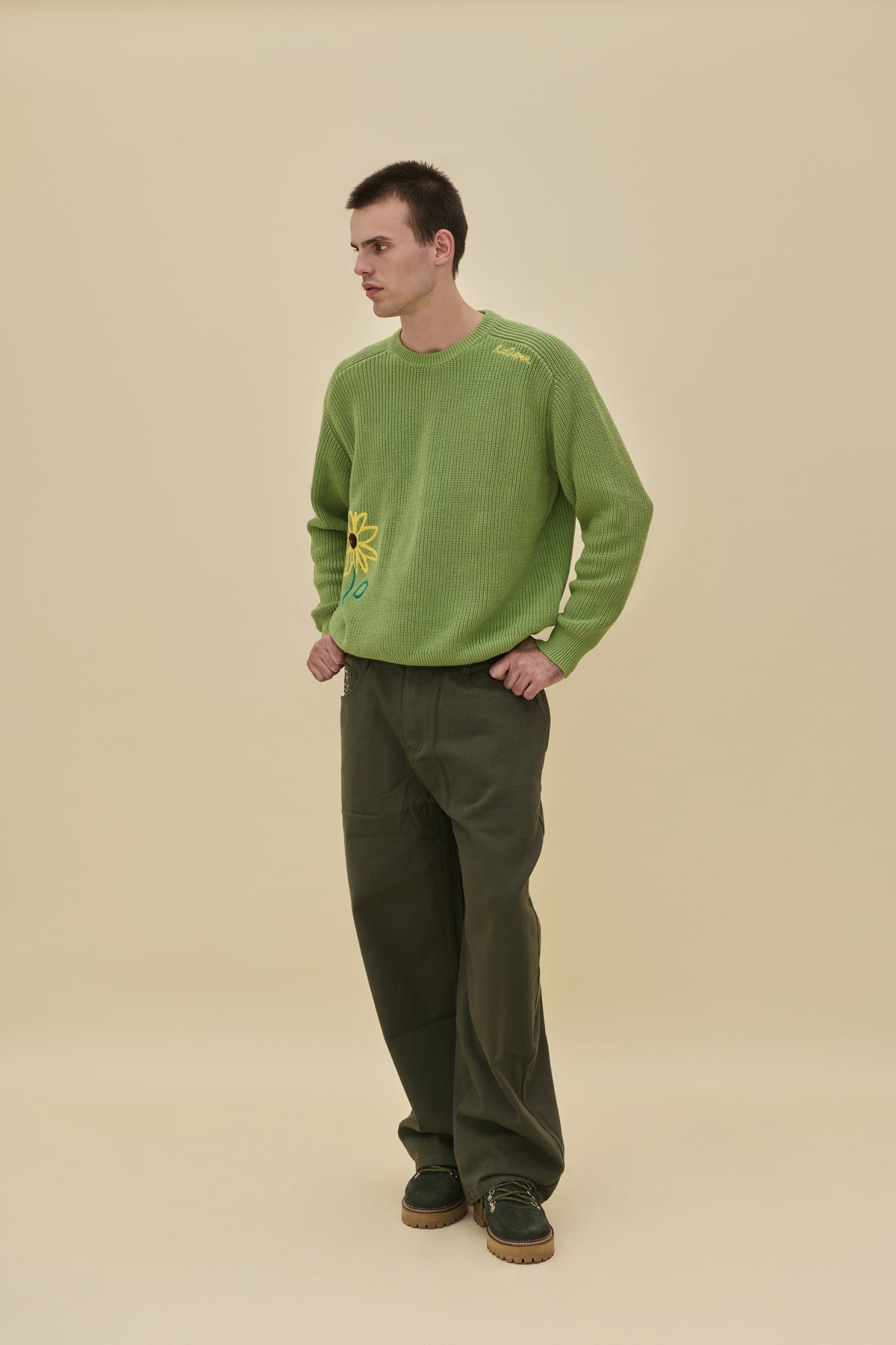 KidSuper Green Knit Flower Sweater