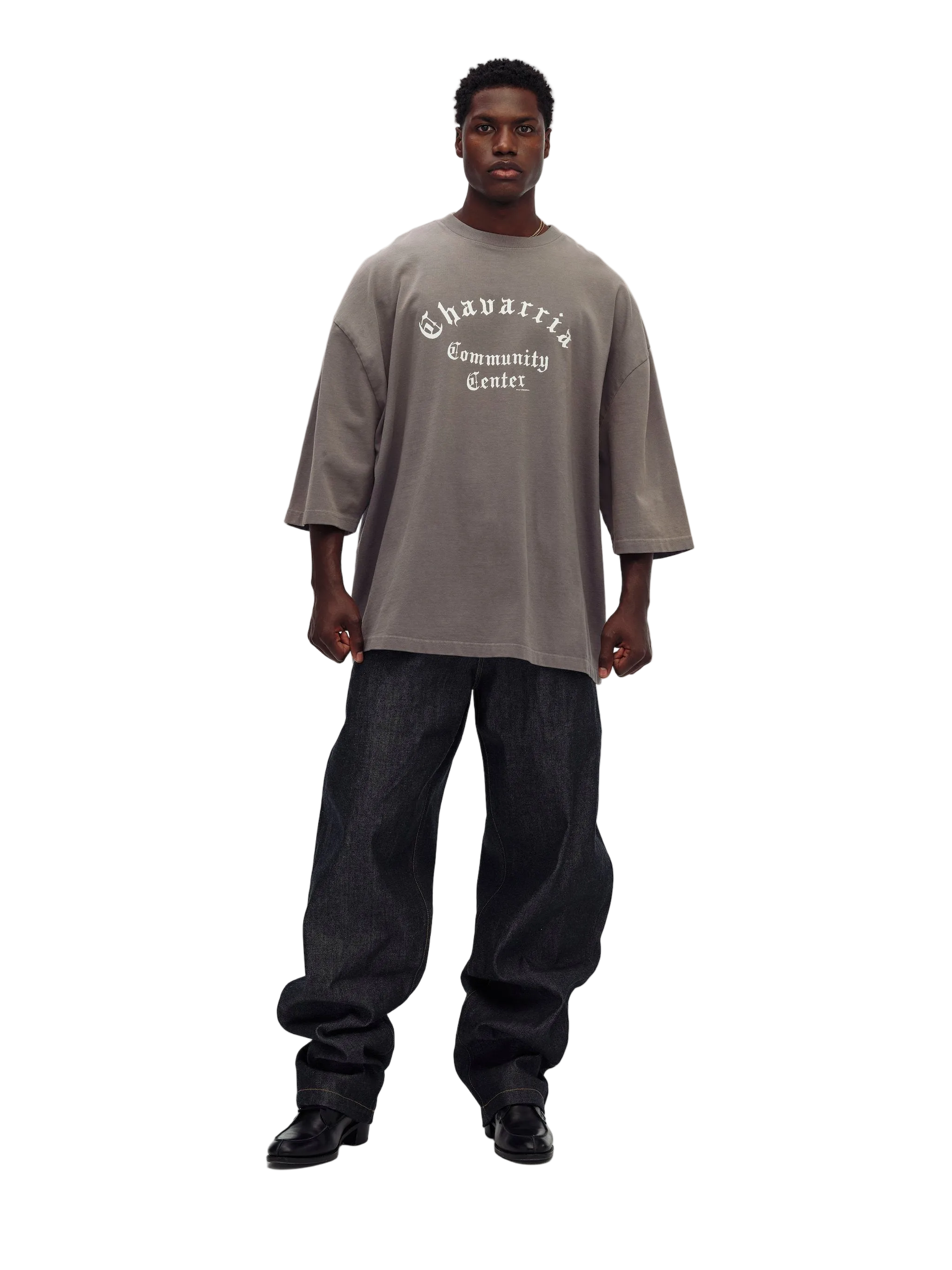 Willy Chavarria Grey Community Center Buffalo Tee model front