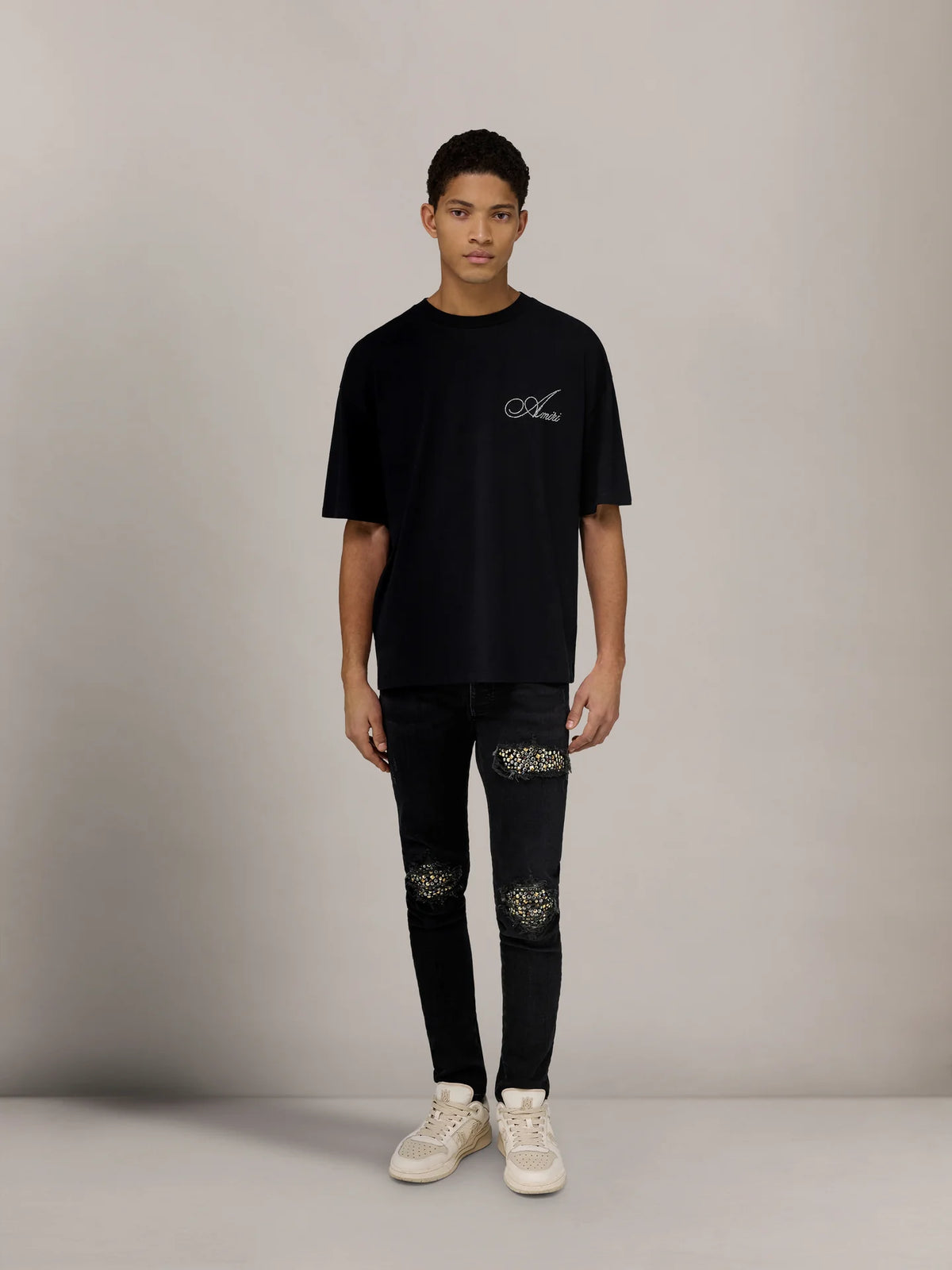 Amiri Black Crystal Script Os T-Shirt